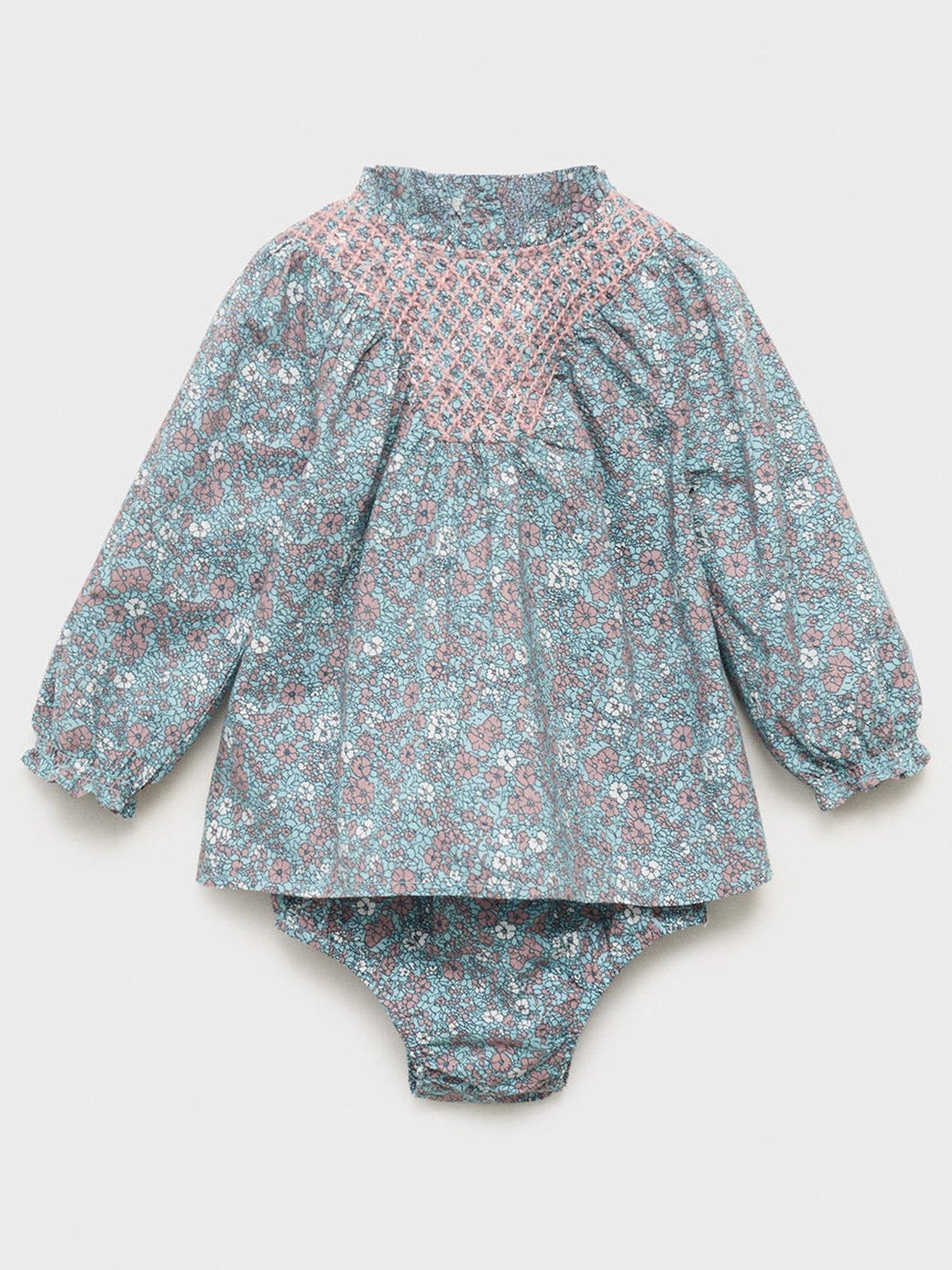 undefined Baby Girls Long Sleeve Floral Dress  &  Knickers - Blue