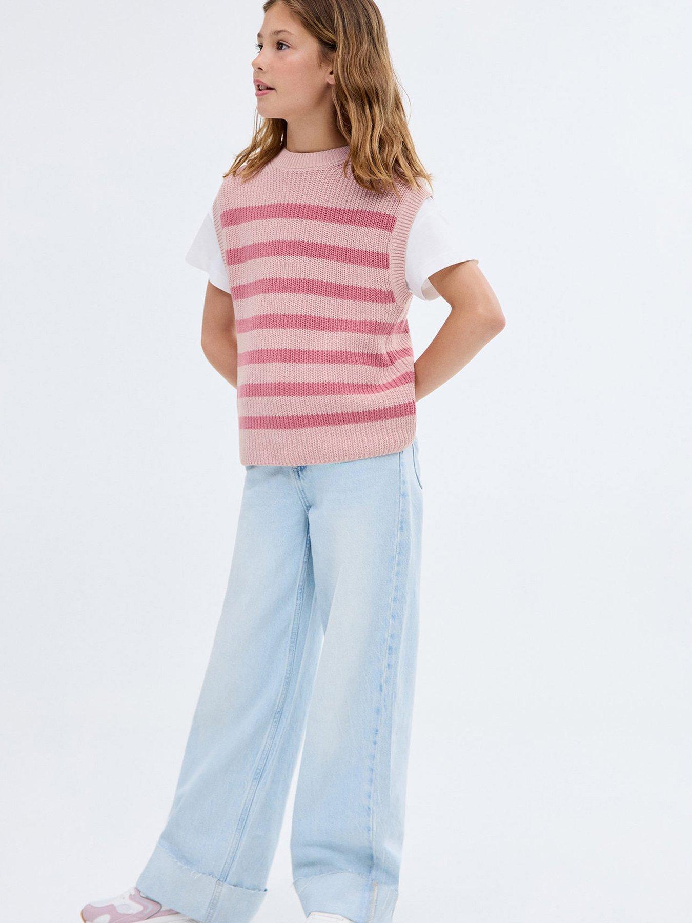 undefined Girls Striped Knitted Vest - Pink
