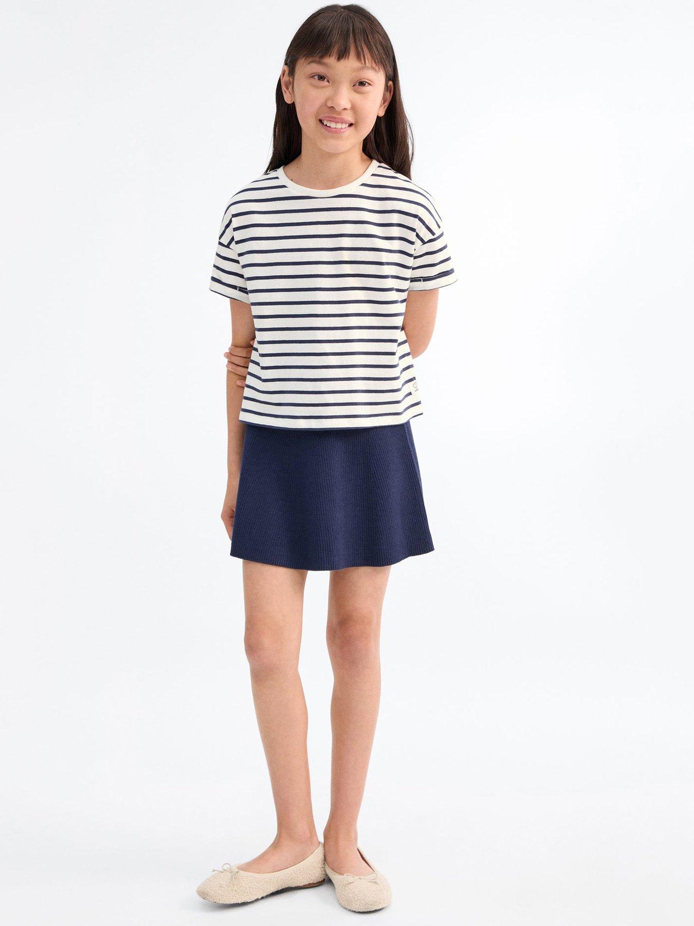 undefined Girls Stripe Short Sleeve T-Shirt - Navy