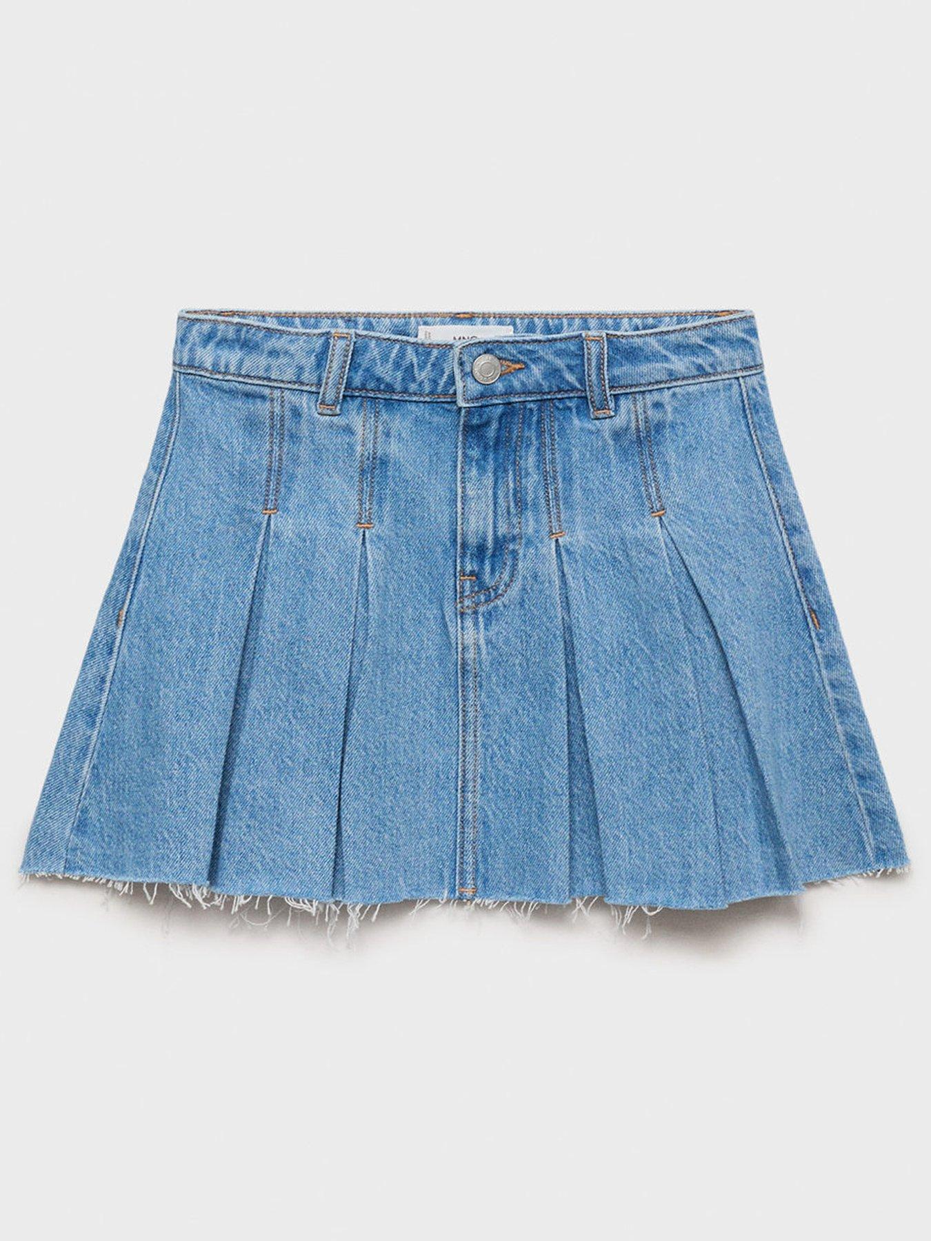 undefined Girls Pleated Denim Skirt - Blue