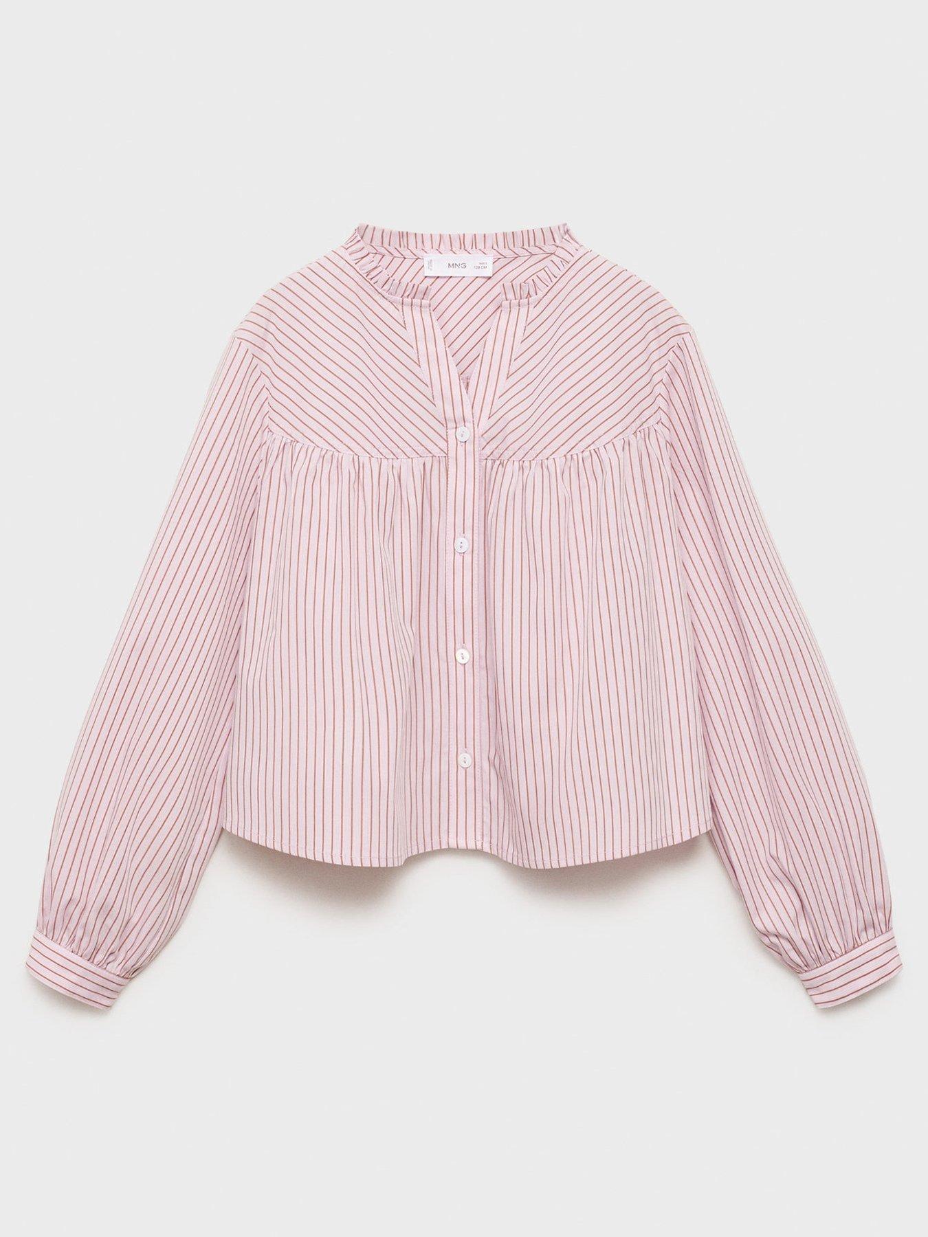 undefined Girls Long Sleeve Collarless Stripe Shirt - Pink