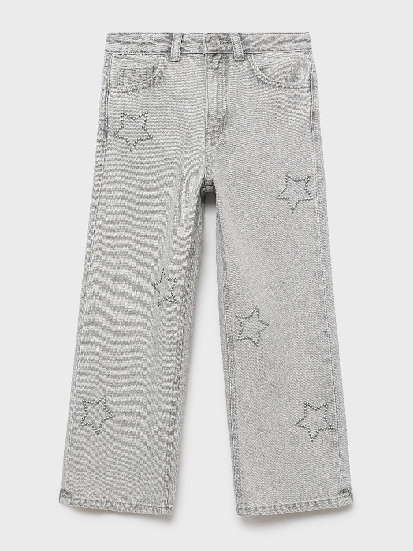 undefined Girls Rhinestone Star Jeans - Grey