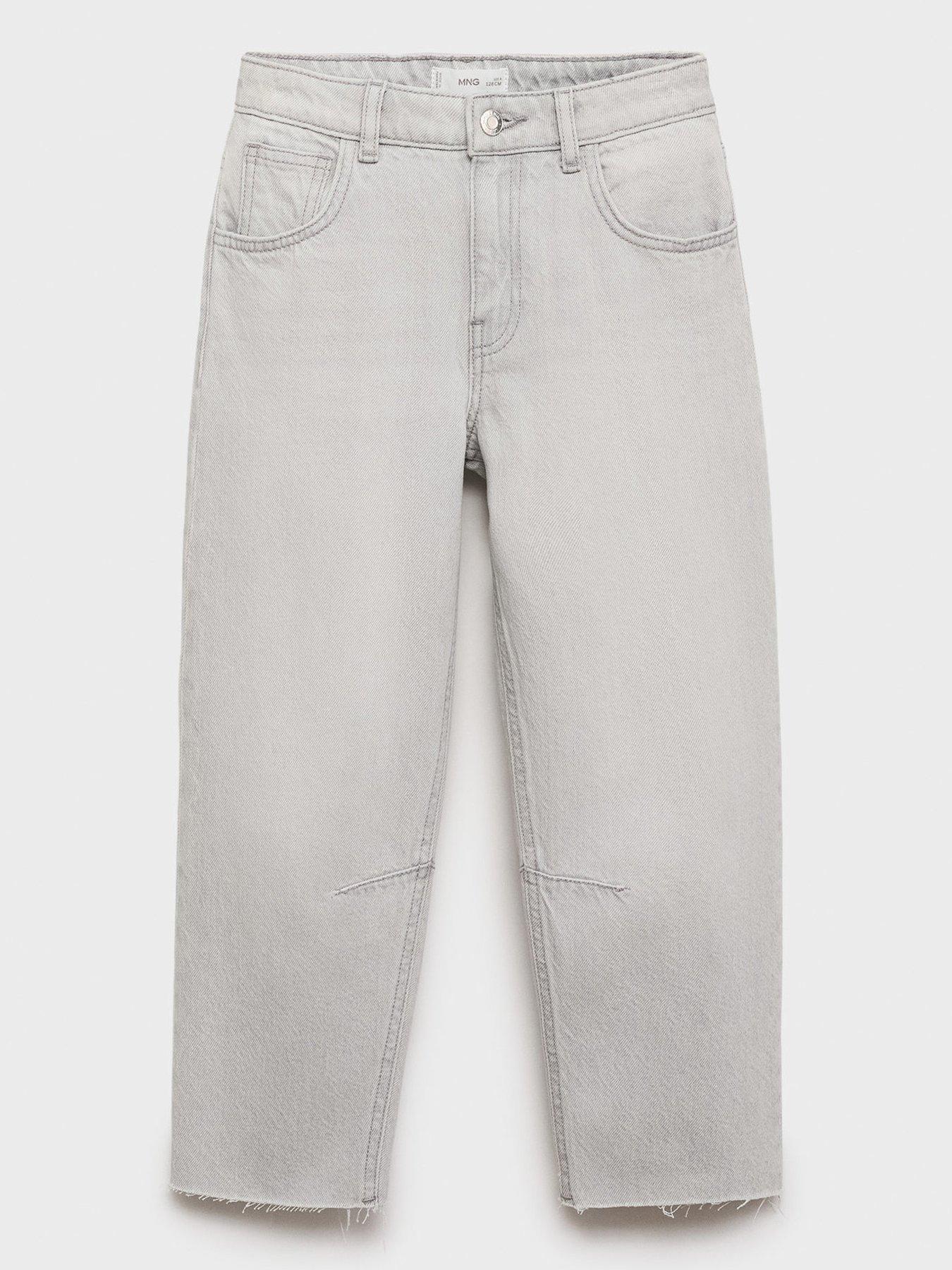 Mango Girls Raw Hem Jeans, Grey, Size Age: 7 Years