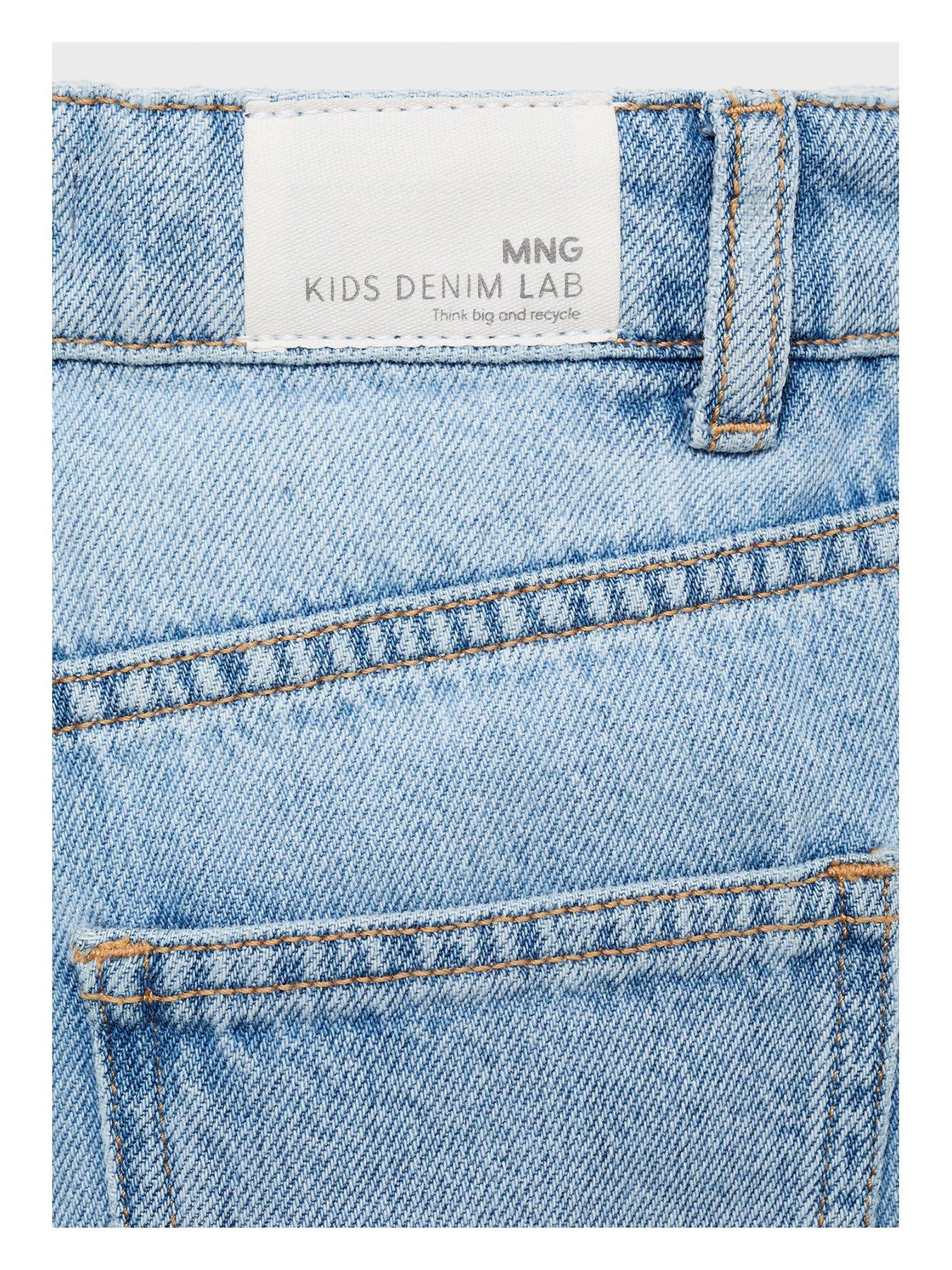 Image 5 of 5 of Mango Girls Raw Hem Jeans - Light Blue