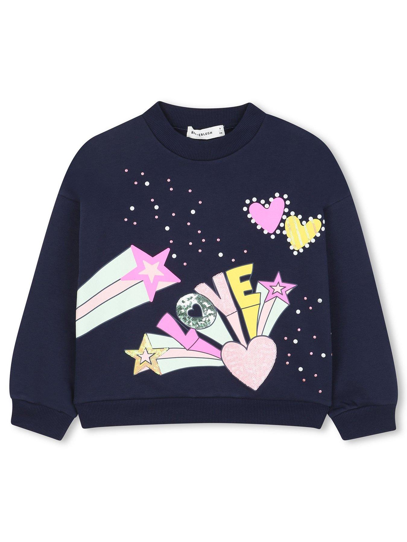 Billieblush Girls Sequin Trim Sweatshirt, Navy, Size Age: 10 Years