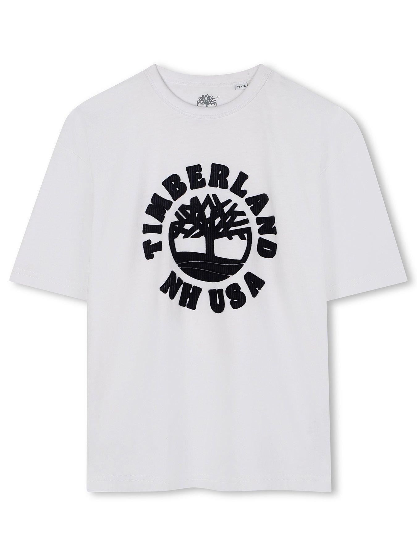 Timberland Boys Flocked Print Short Sleeve T-Shirt - White