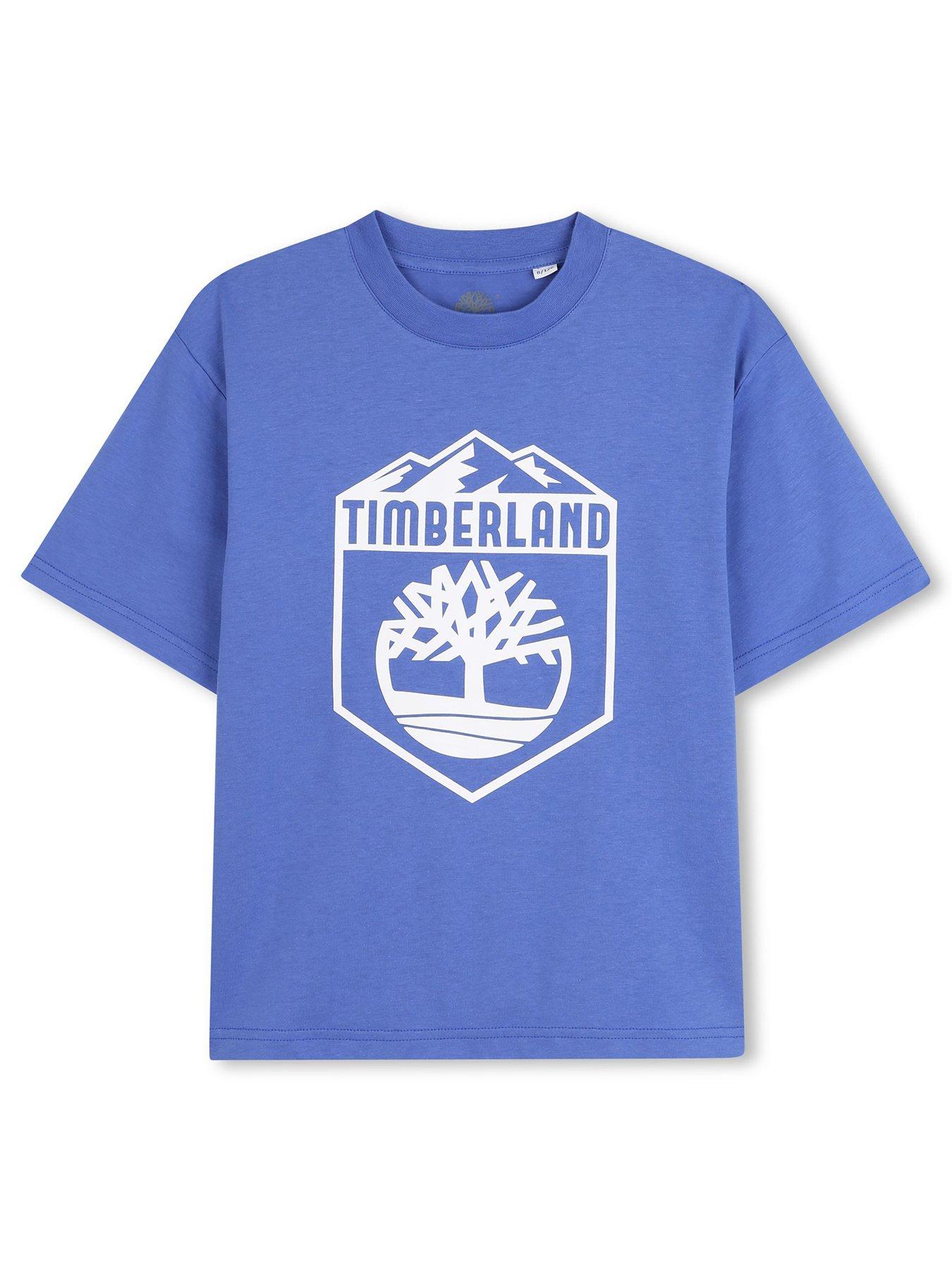 Timberland Boys Logo Print Short Sleeve T-Shirt, Blue, Size 14 Years