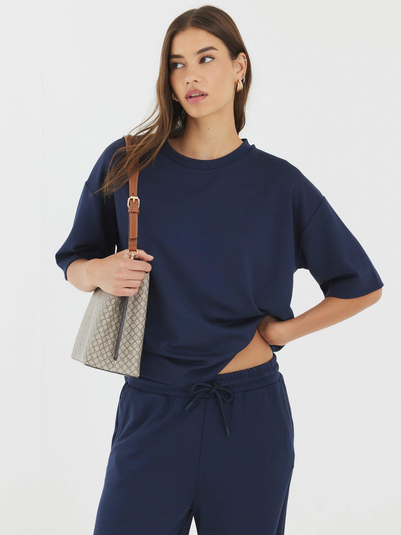 River Island Short Sleeve Premium Boxy Clean Tee - Navy