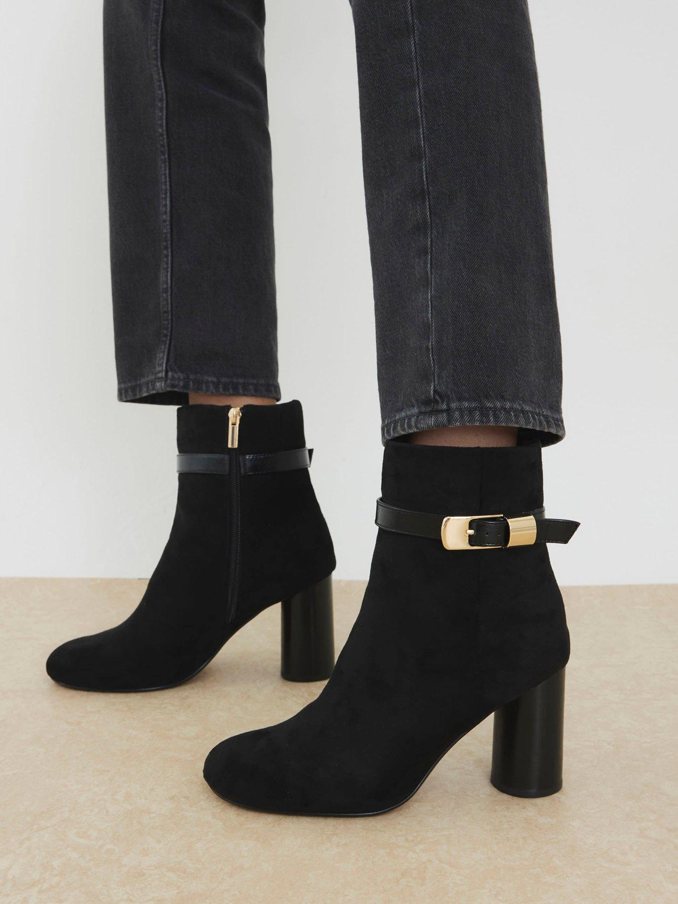 River Island Wide Round Heeled Buckle Boot - Black