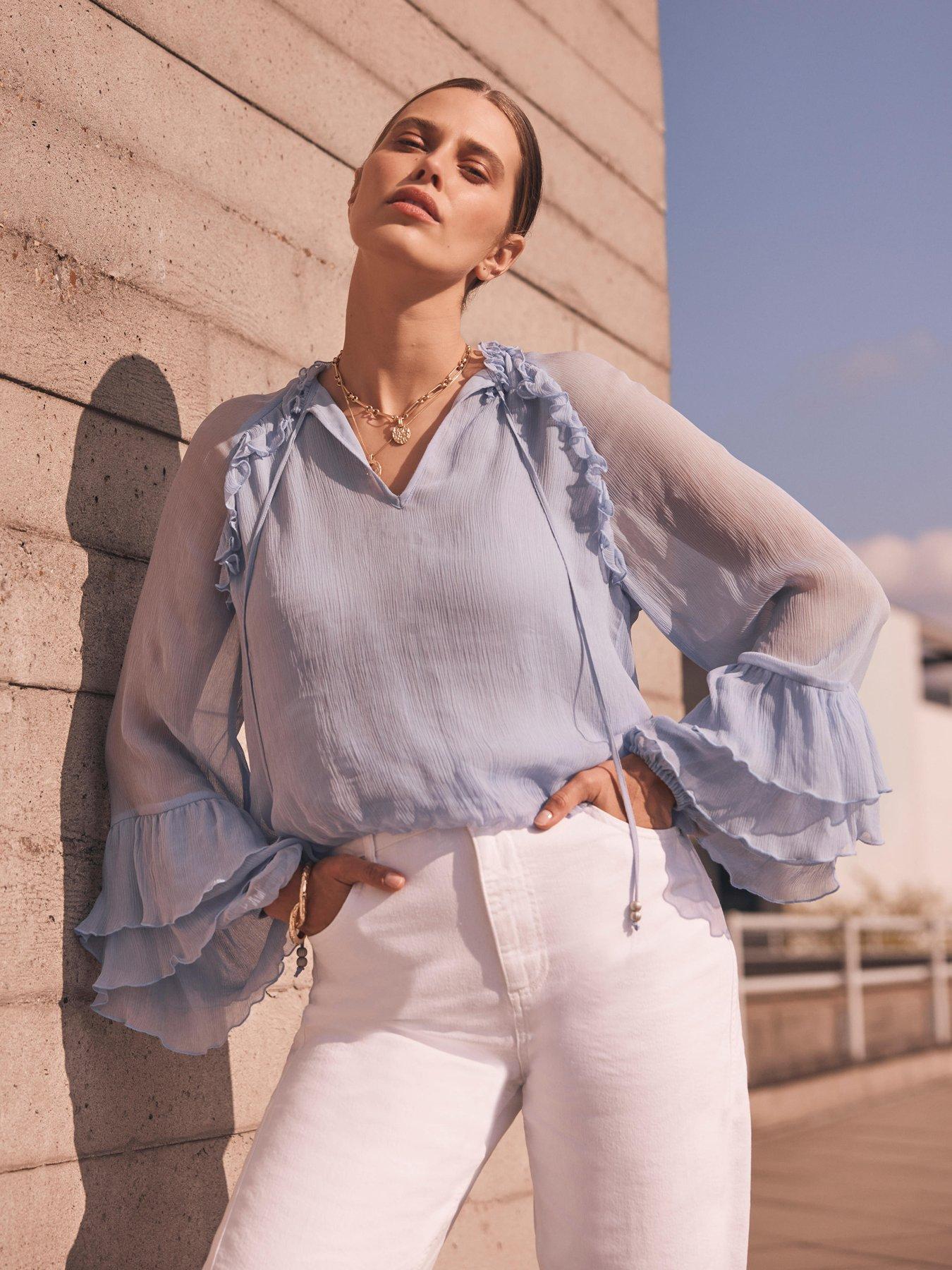 undefined Blue Ruffle Detail Blouse