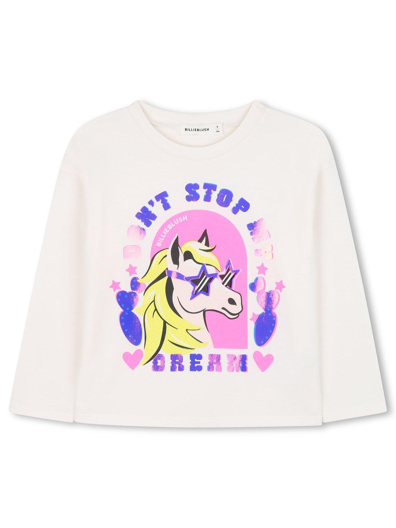 Billieblush Girls Unicorn Long Sleeve T-Shirt - Light Cream