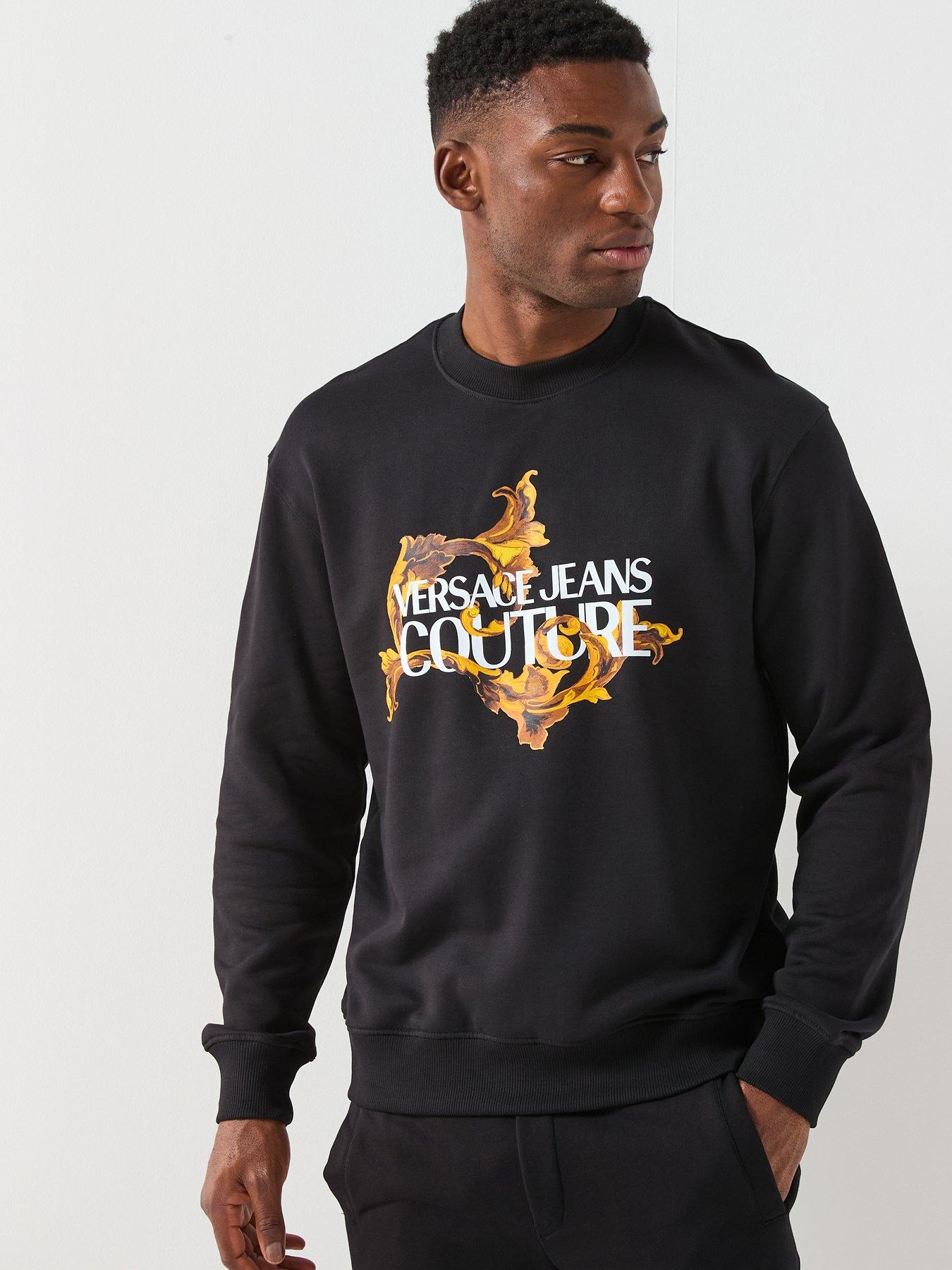 Image 1 of 6 of Versace Jeans Couture Barocco Institutional Logo Crew Sweatshirt - Black