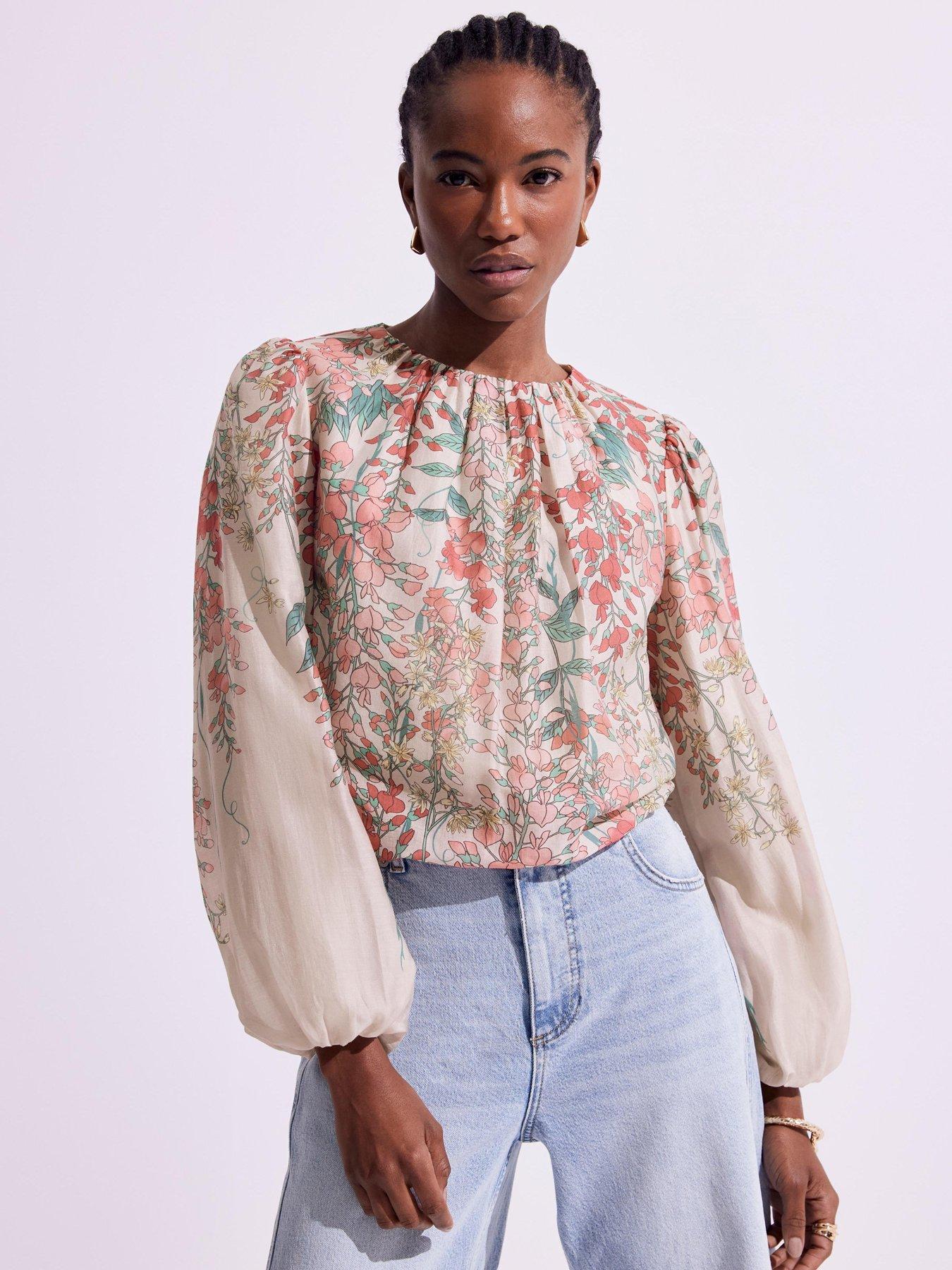 undefined Pink Floral Print Top - Beige