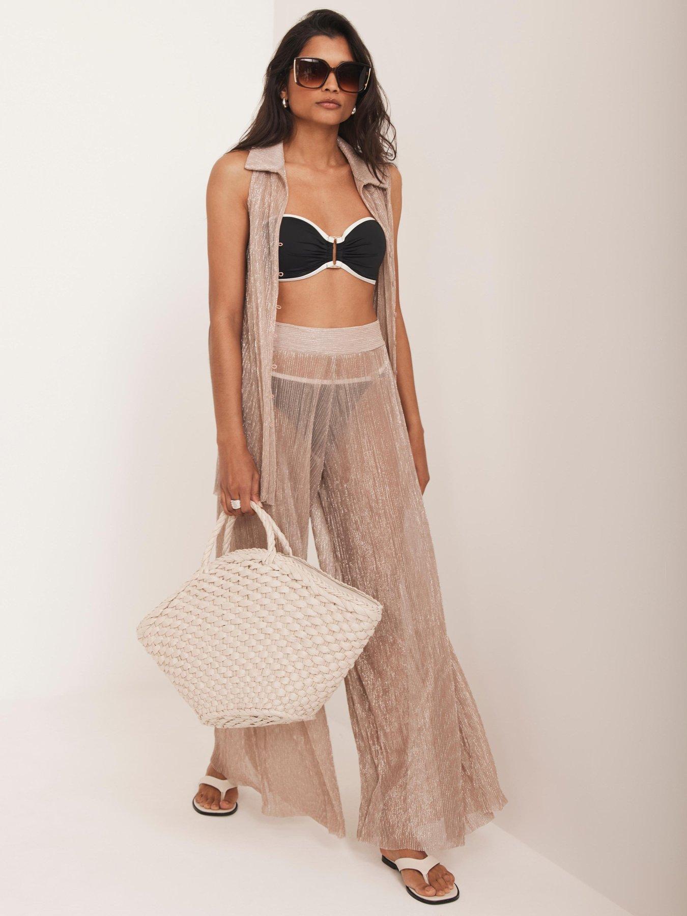 undefined Metallic Top And Trouser Beach Set - Pink