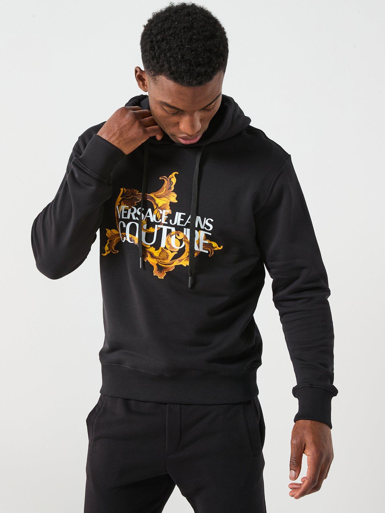 Versace Jeans Couture Barocco Institutional Logo Overhead Hoodie - Black