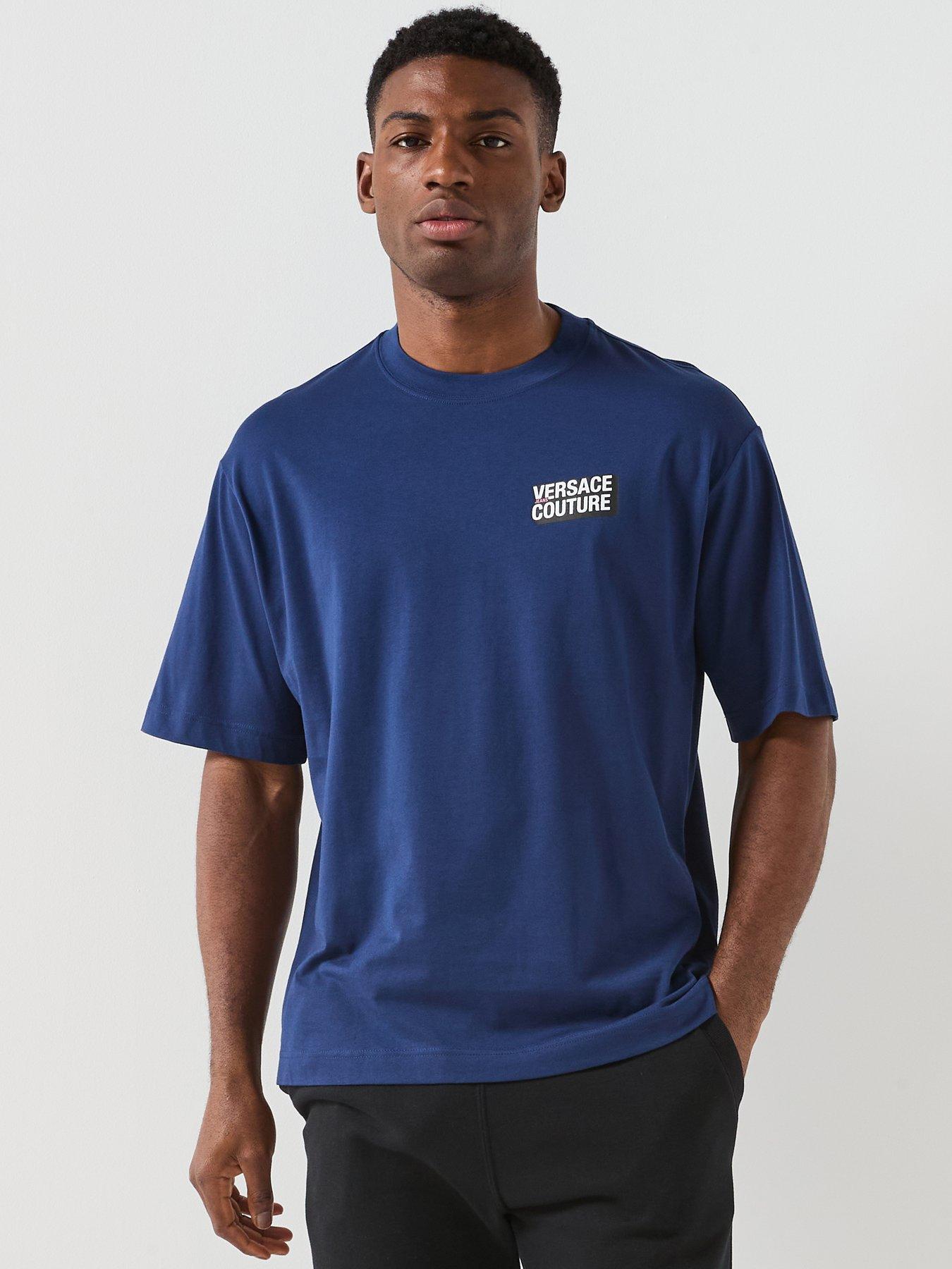 Versace Jeans Couture Square Flock Logo T-Shirt - Navy | Very