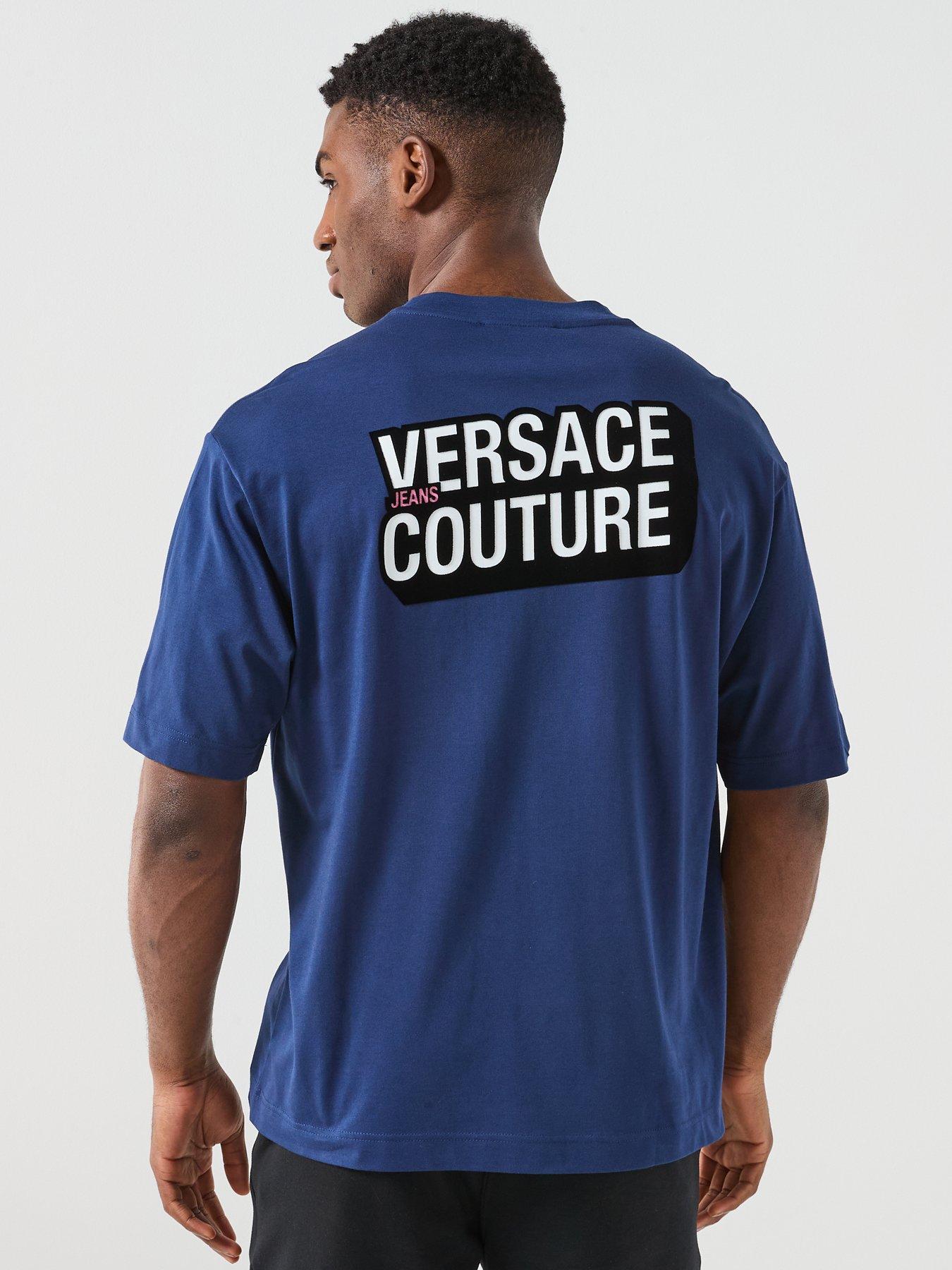 Versace Jeans Couture Square Flock Logo T-Shirt - Navy | Very