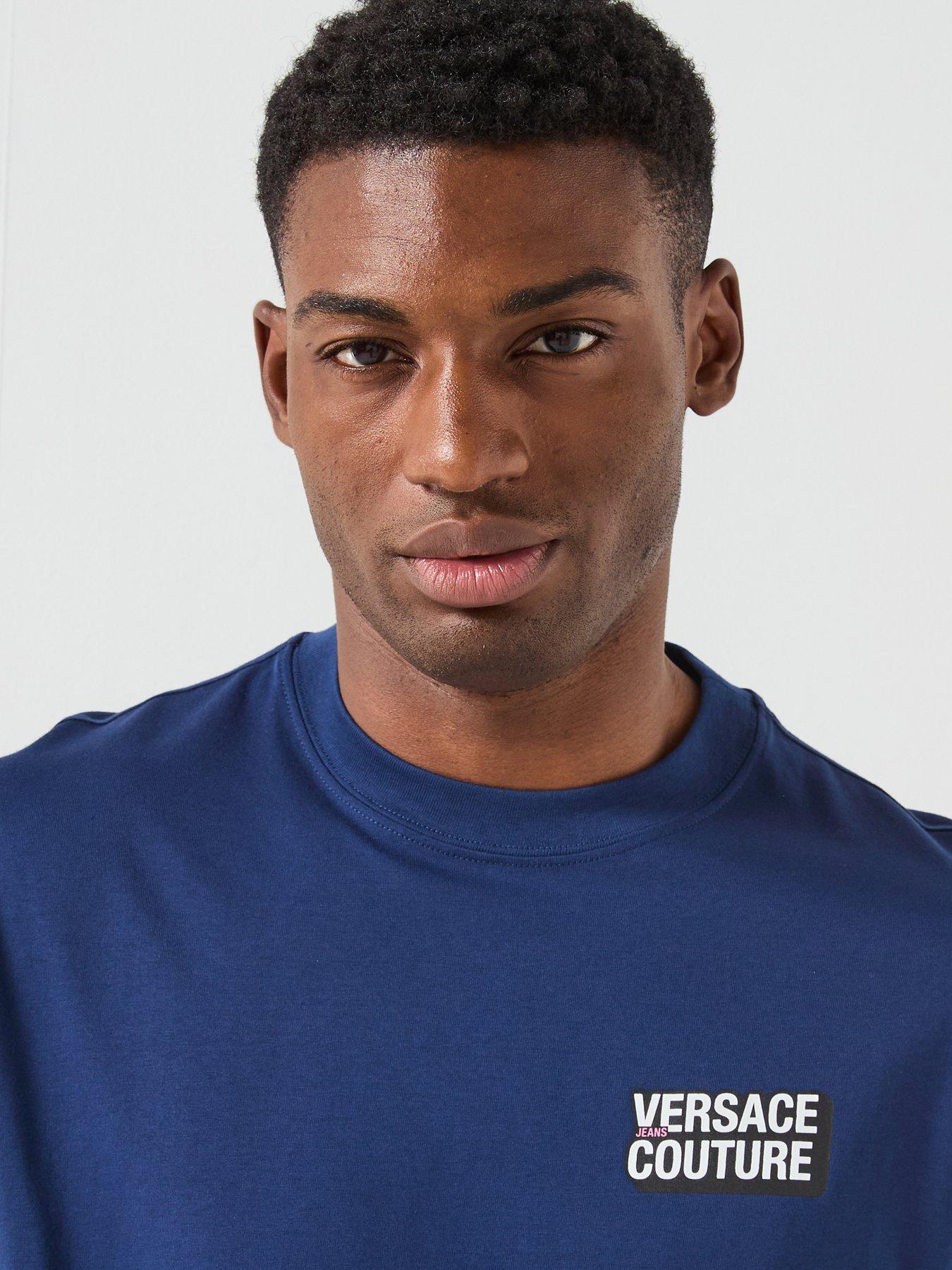 Versace Jeans Couture Square Flock Logo T-Shirt - Navy | Very
