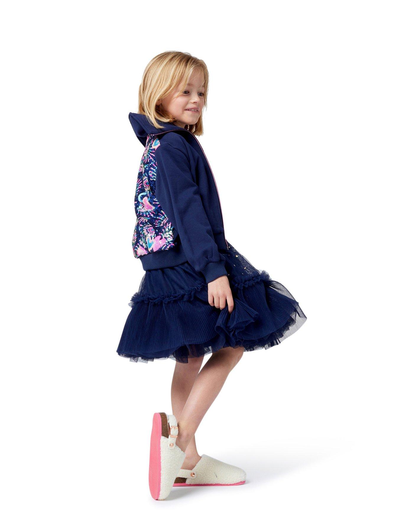 Image 1 of 5 of Billieblush Girls Sequin Back Zip Up Cardigan - Navy