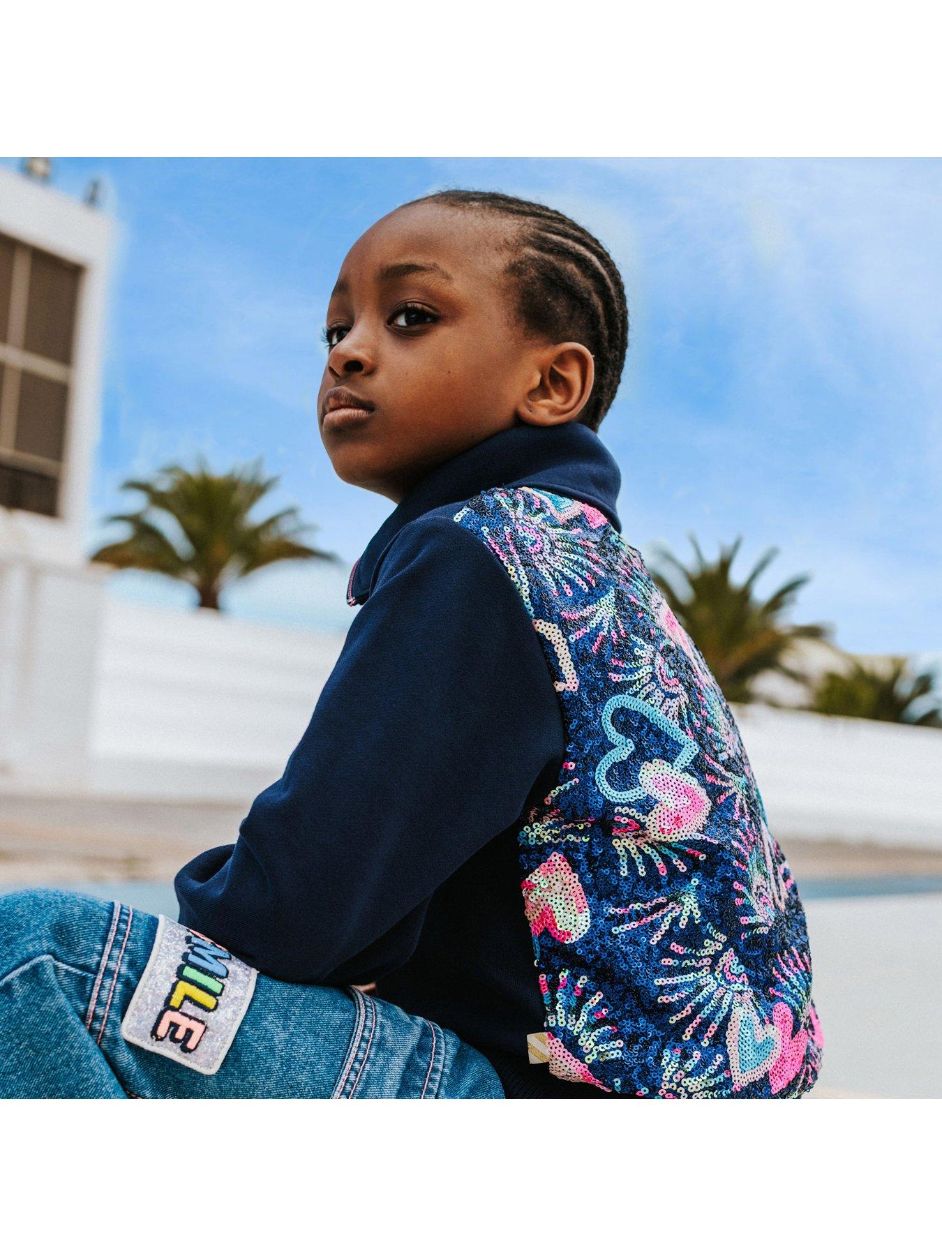 Image 2 of 5 of Billieblush Girls Sequin Back Zip Up Cardigan - Navy