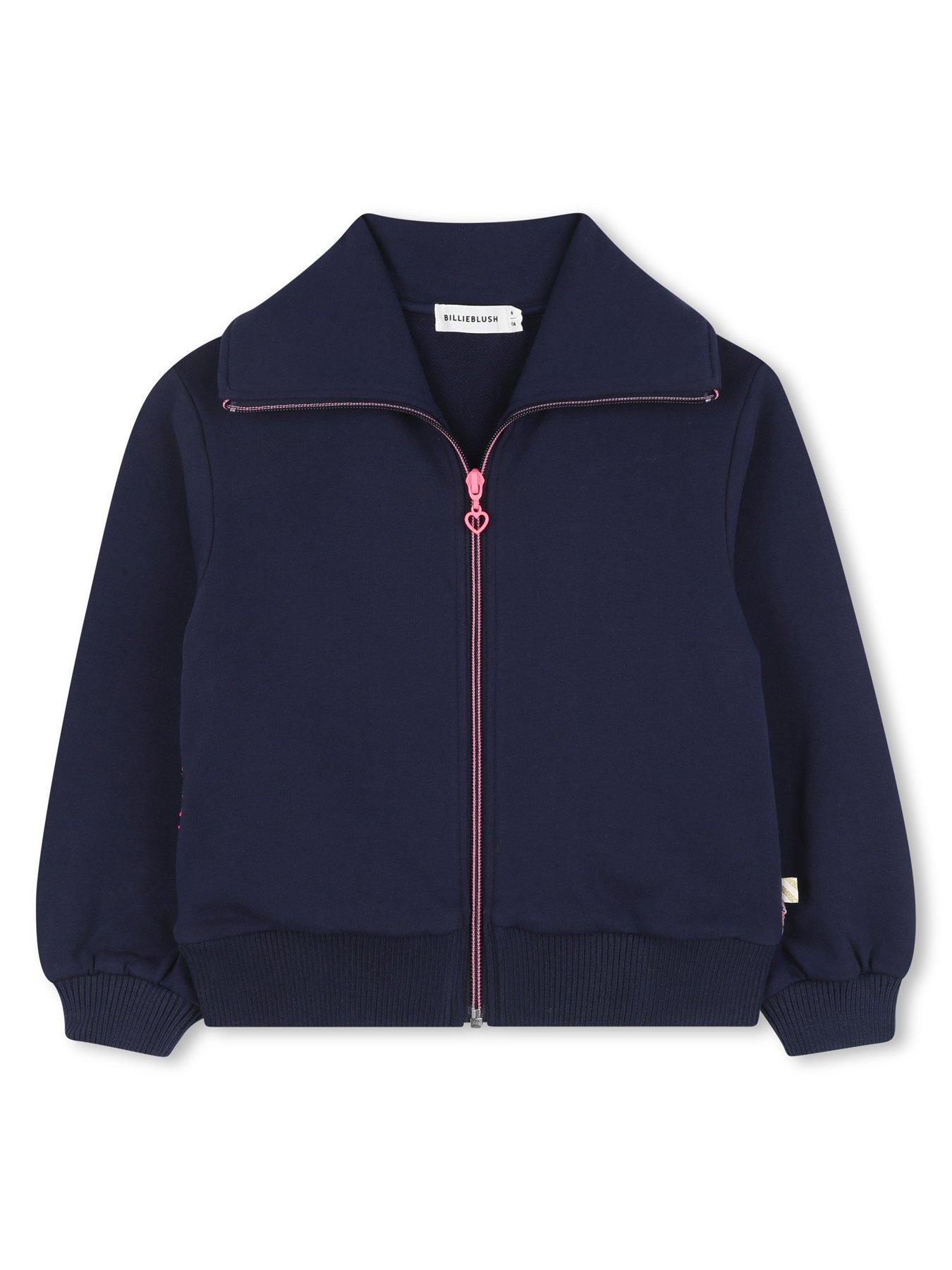 Image 3 of 5 of Billieblush Girls Sequin Back Zip Up Cardigan - Navy