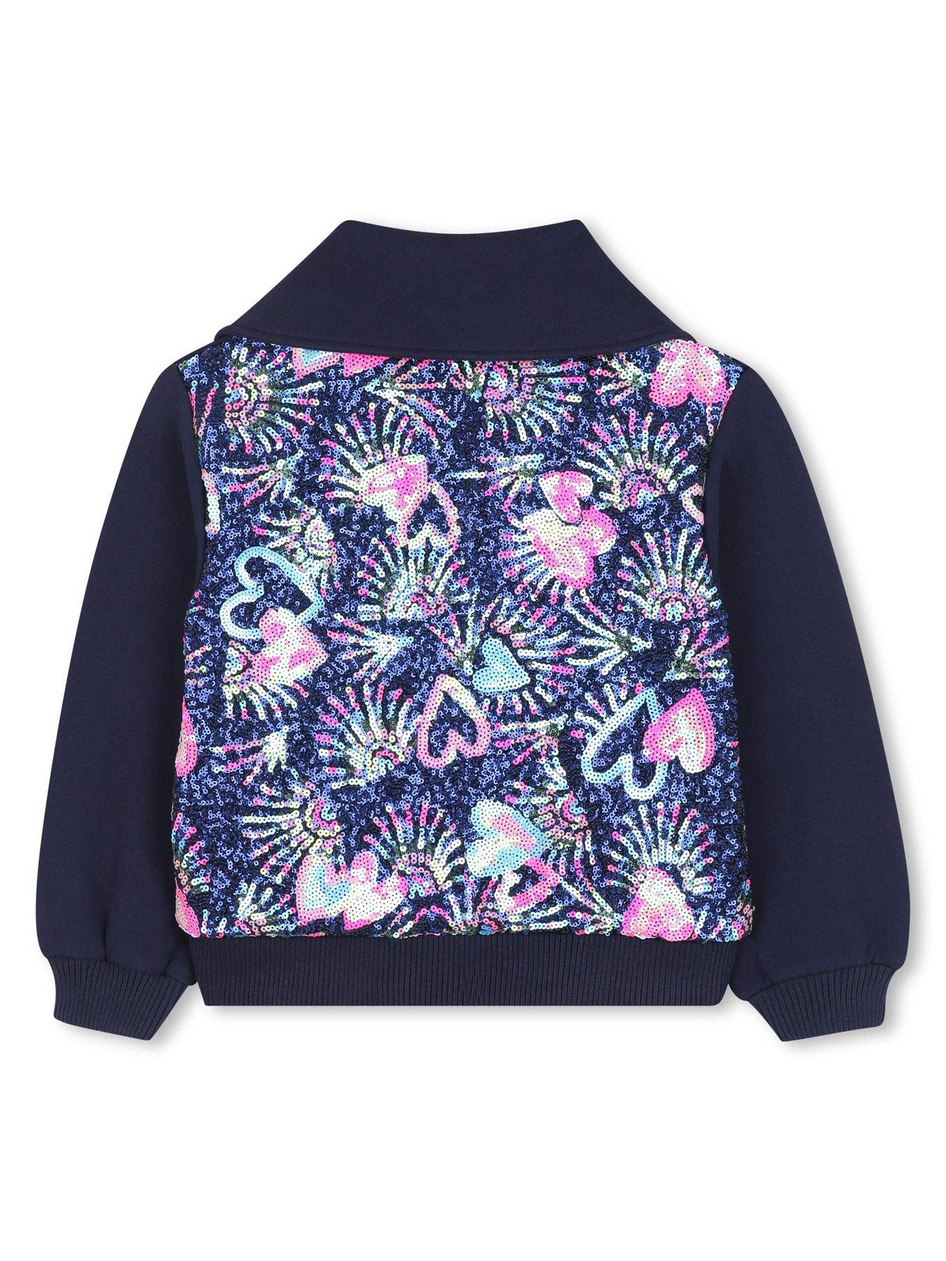 Image 4 of 5 of Billieblush Girls Sequin Back Zip Up Cardigan - Navy