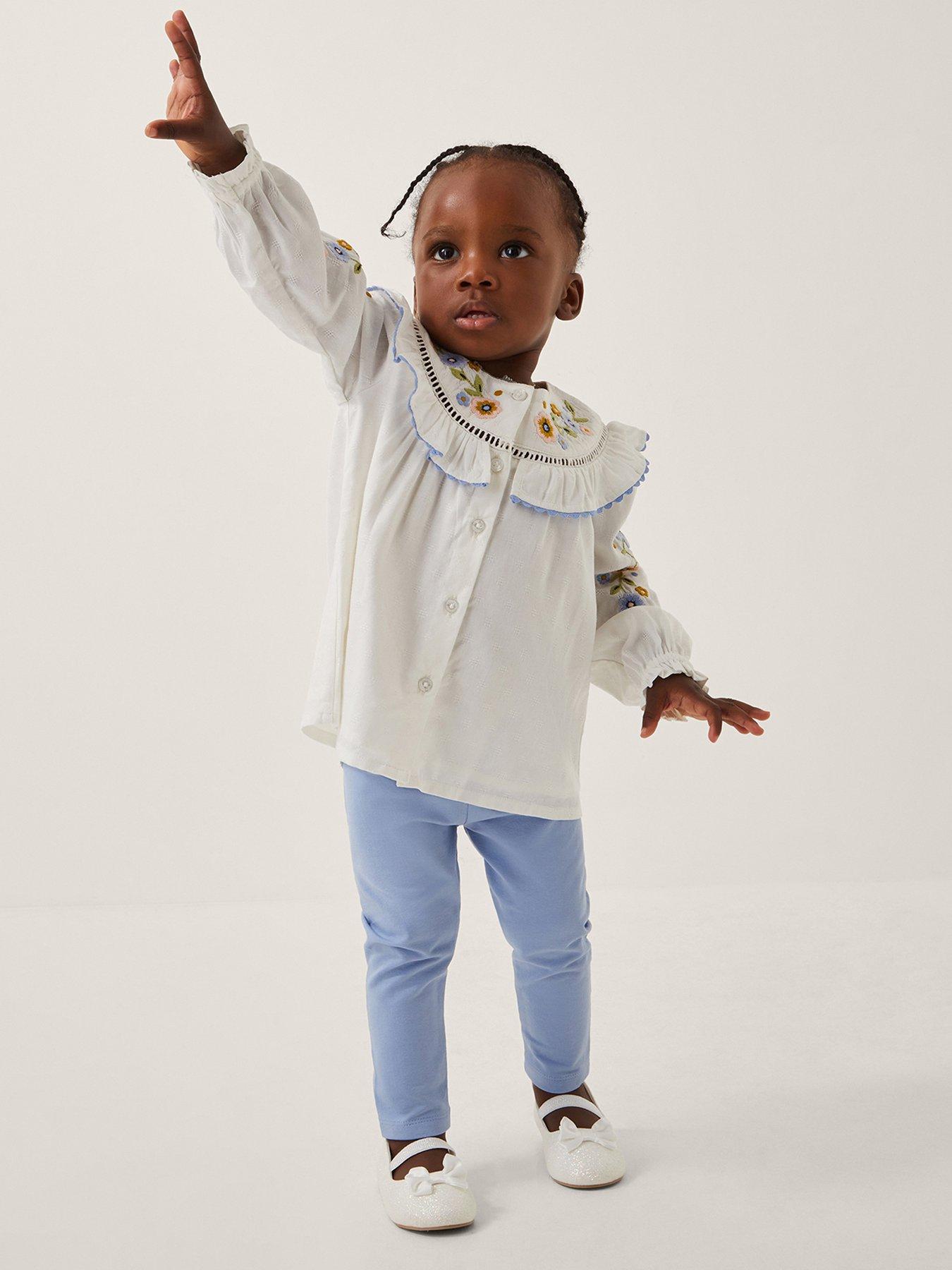 undefined Baby Girls Embroidered Blouse & Legging Set - Light Cream
