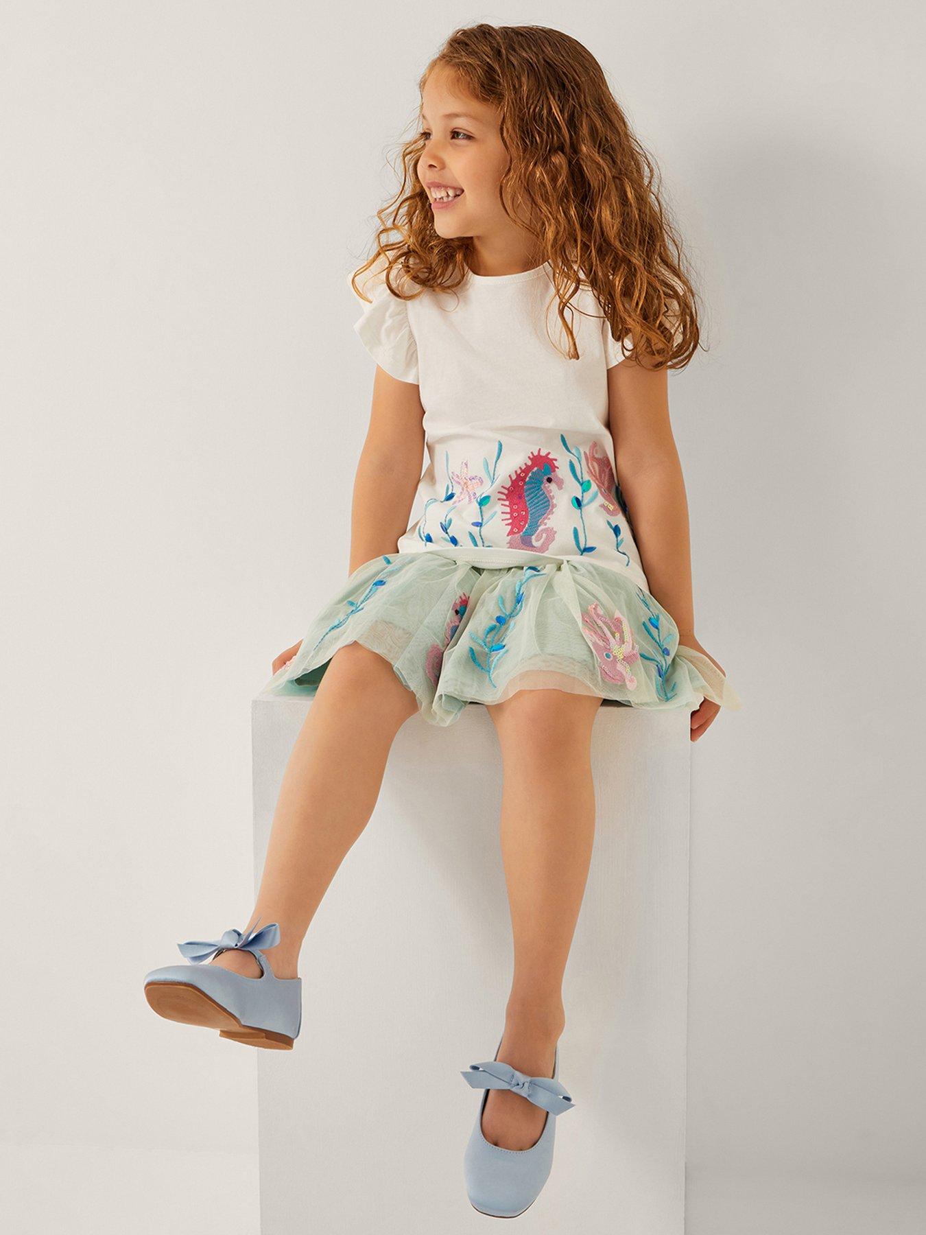 undefined Girls Sealife Embroidered Jersey Tshirt - Light Cream