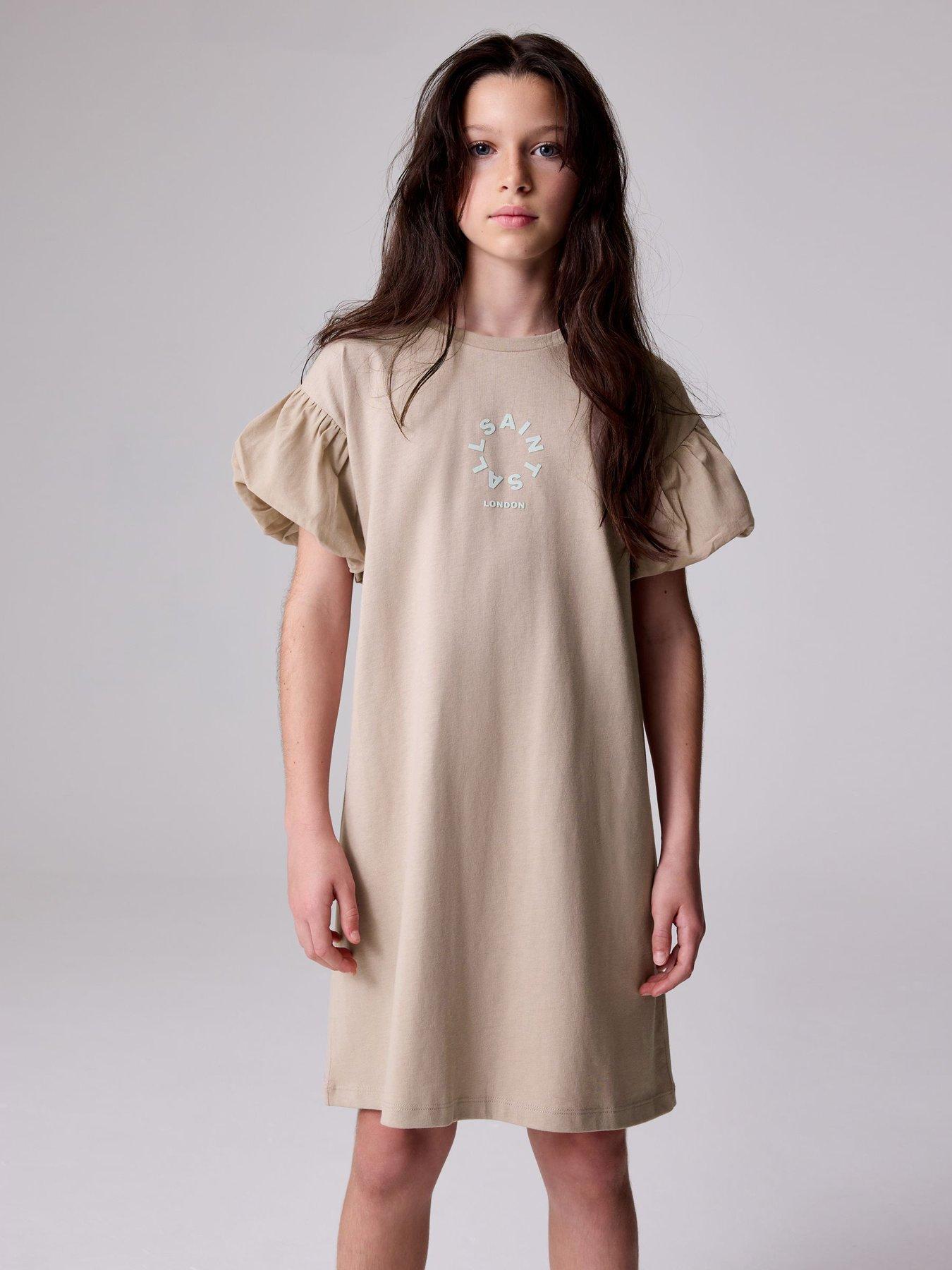 undefined Girls Woven Sleeve Dress - Mink