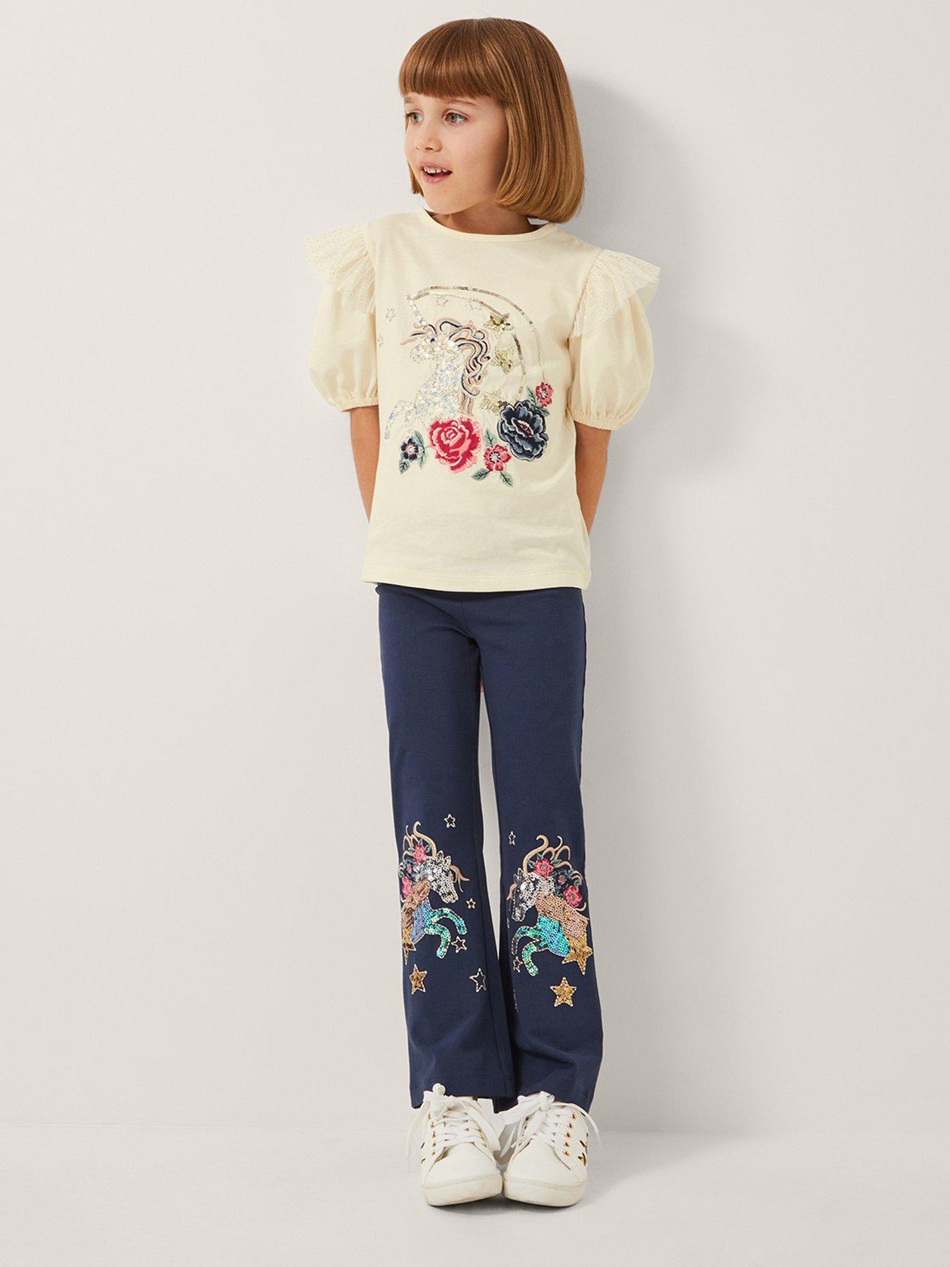 undefined Girls Unicorn Flare Leggings - Navy