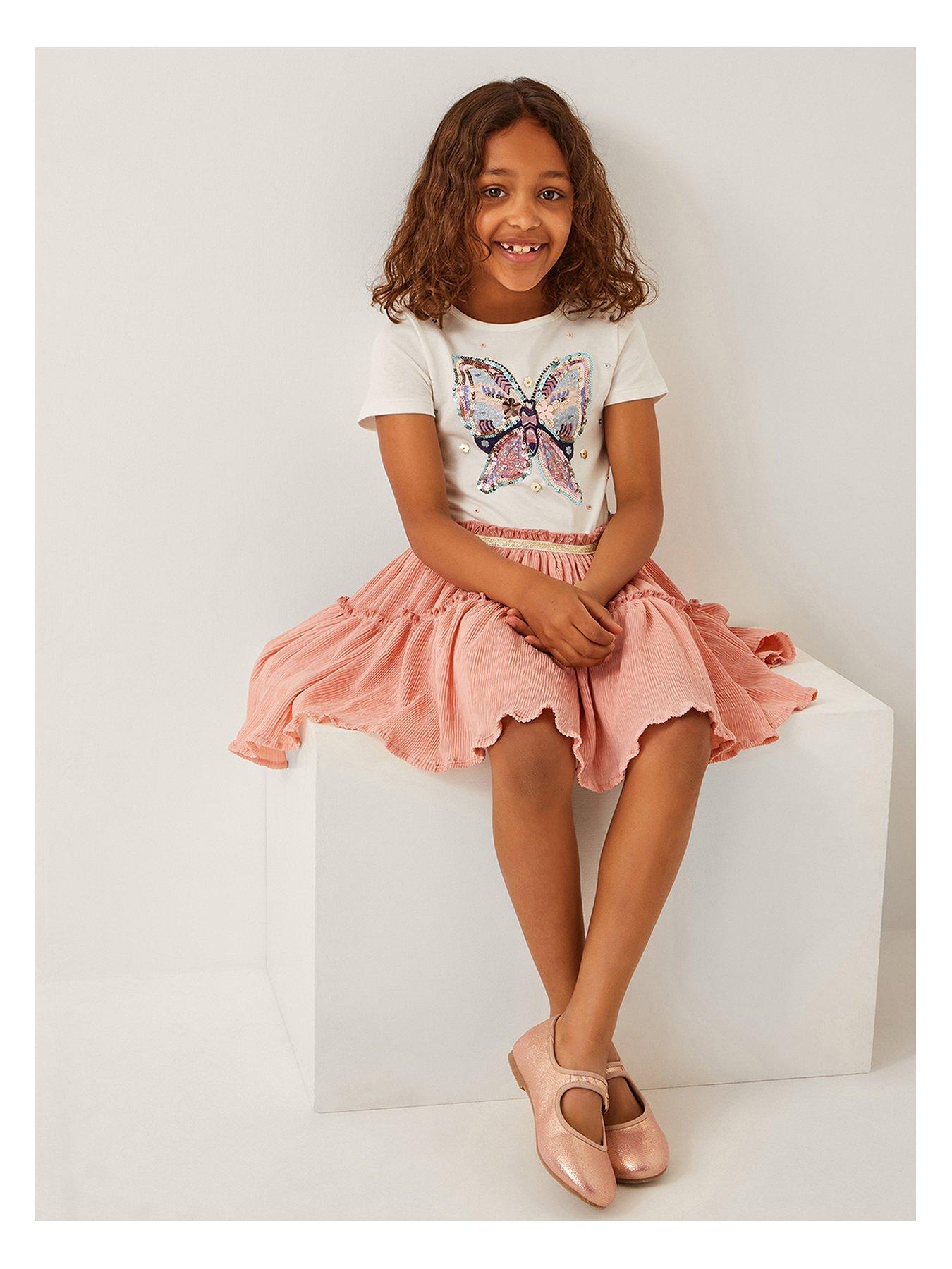 undefined Girls Butterfly Poly Text Disco Dress - Pink
