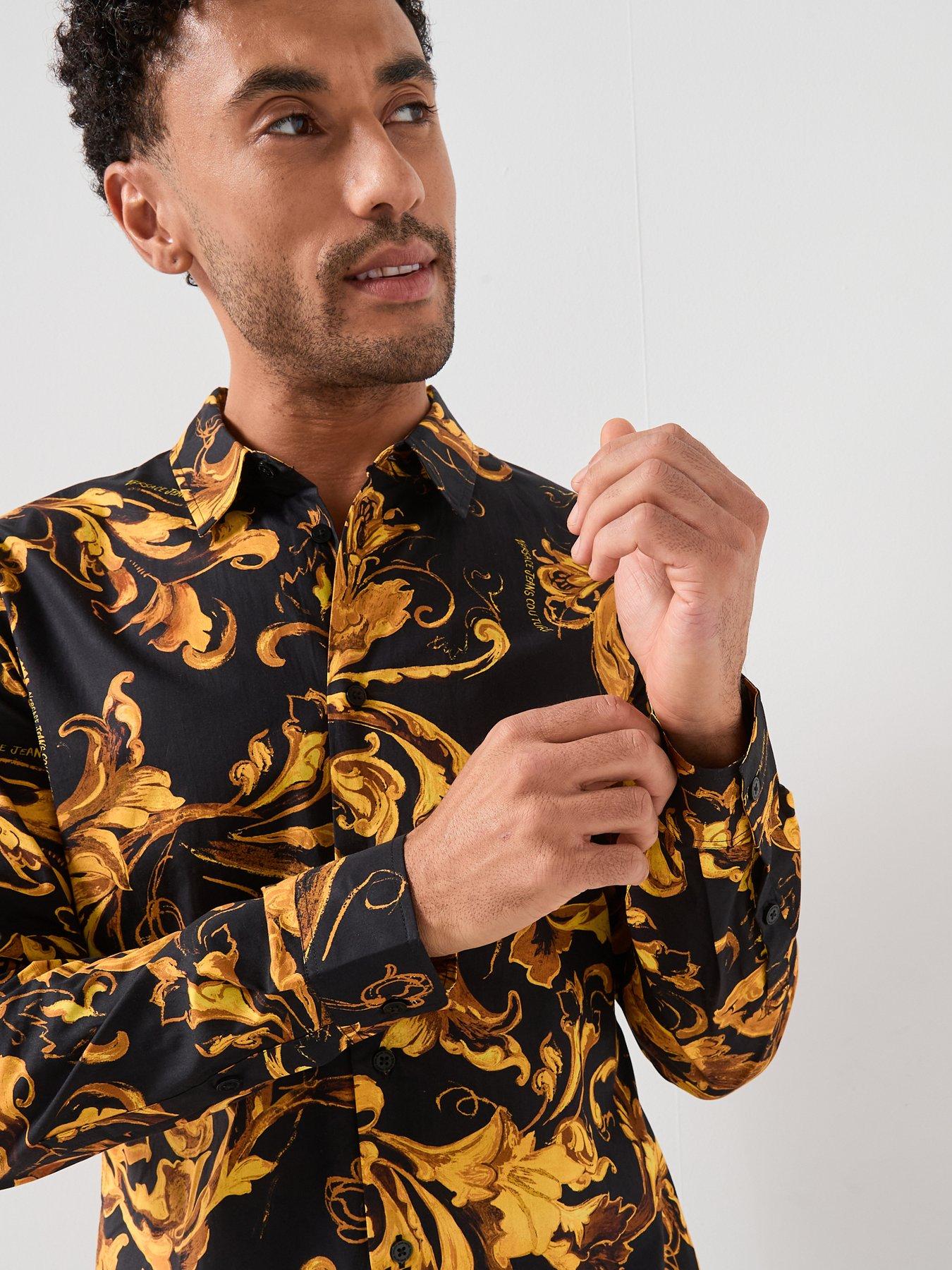 Versace Jeans Couture All Over Barocco Printed Long Sleeve Shirt - Black |  Very