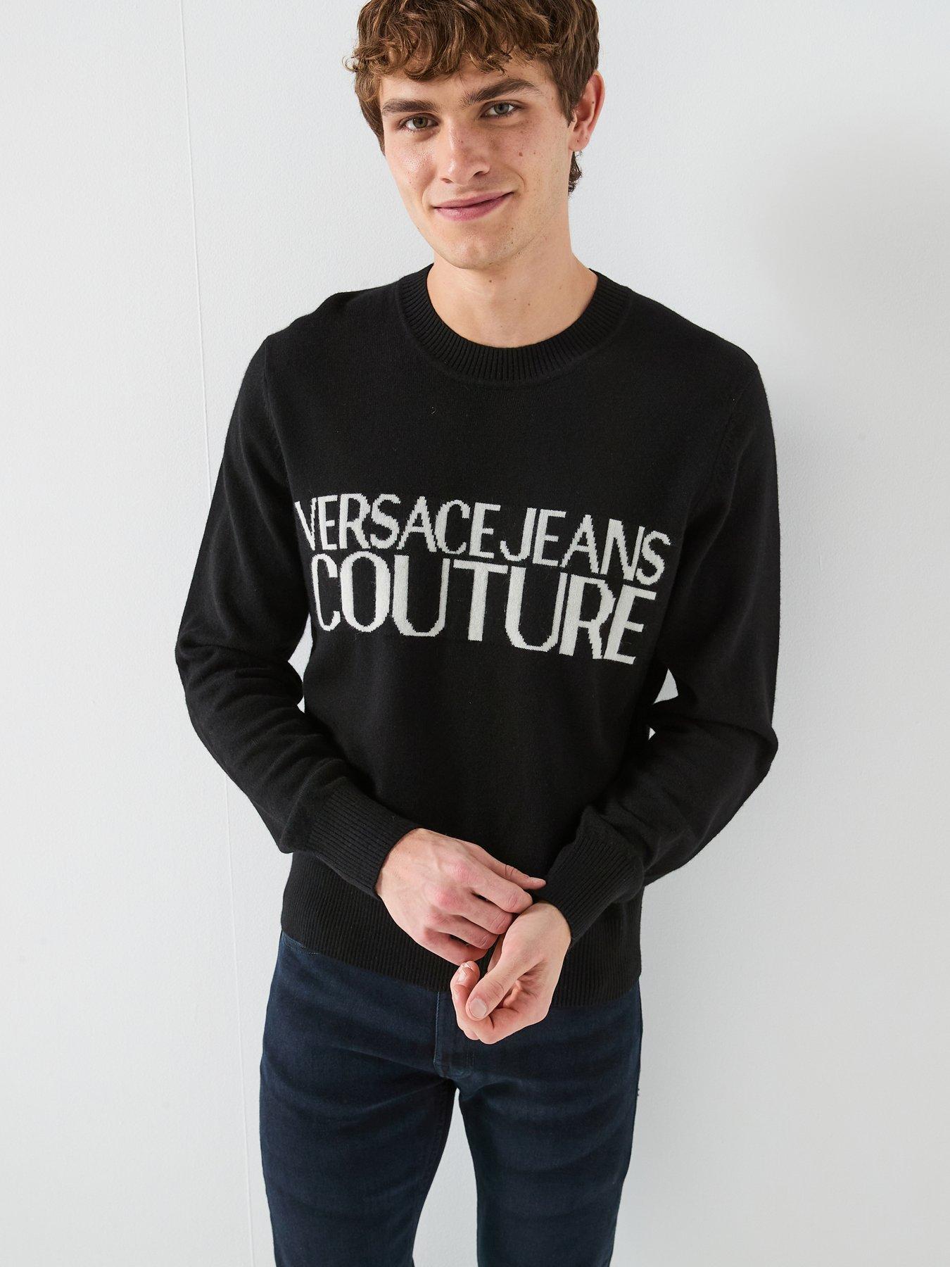 VERSACE JEANS COUTURE 黒 ニット・セーター Versace Jeans Couture Large Logo Knitted Jumper - Black | Very