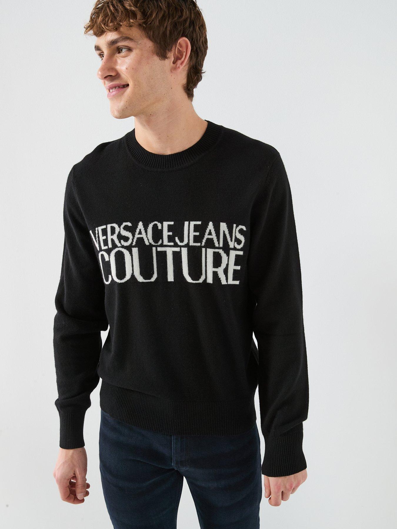 VERSACE JEANS COUTURE トレーナー Versace Jeans Couture Large Logo Knitted Jumper - Black | Very