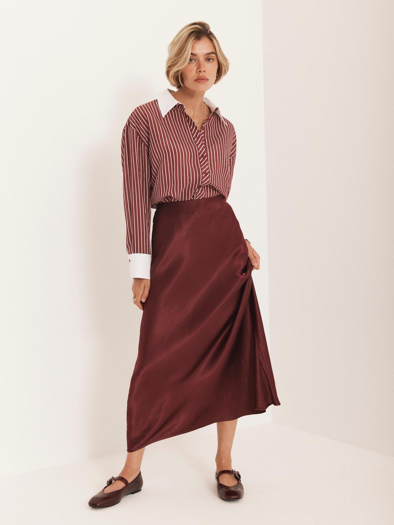 undefined Burgundy Satin Slip Midi Skirt