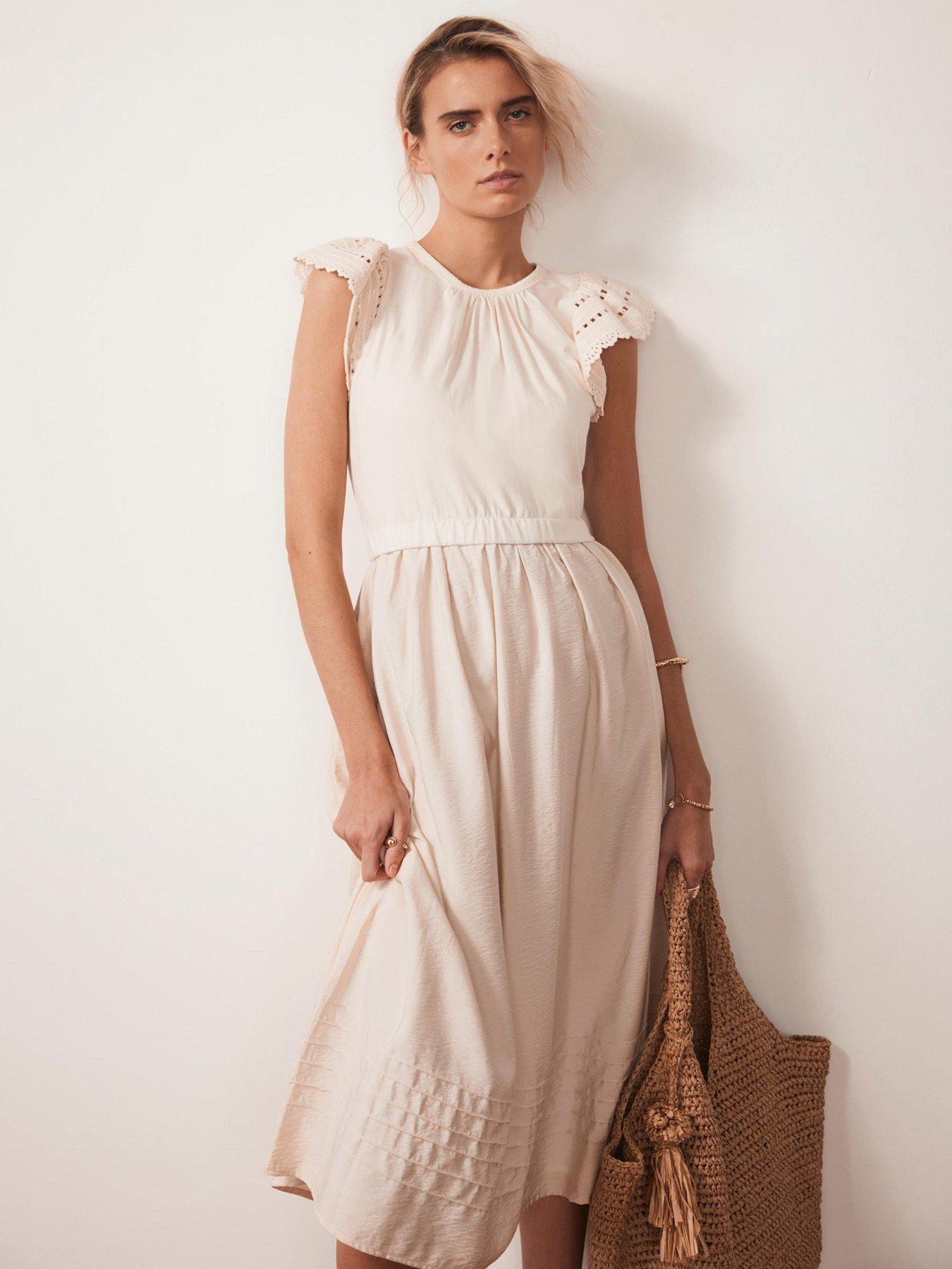 mint velvet crochet dress Mint Velvet Khaki Crochet Trim Satin Midi Dress | Size 12 | Green | Strapless