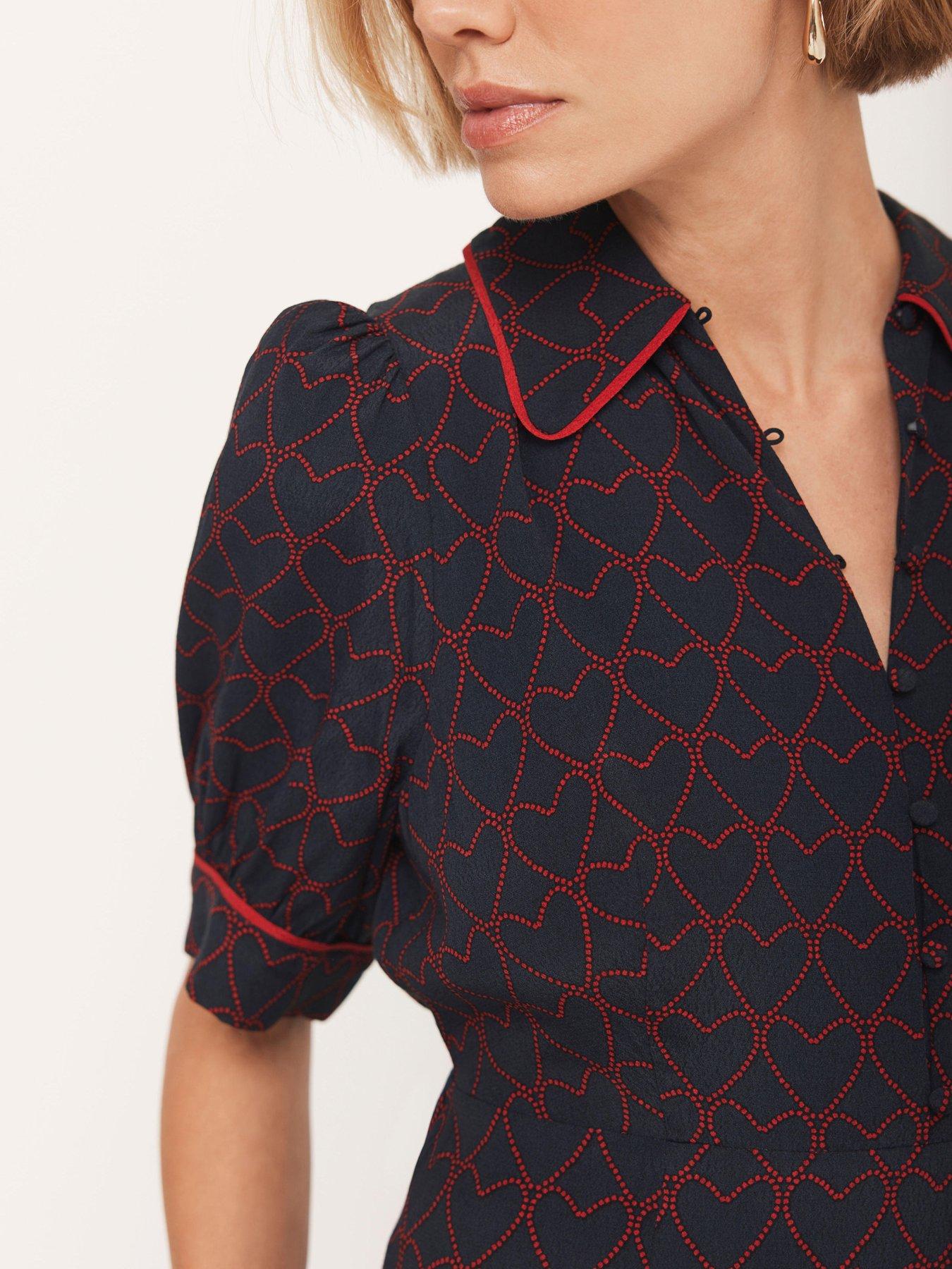 Mint Velvet Navy Heart Print Midi Dress - Blue | Very