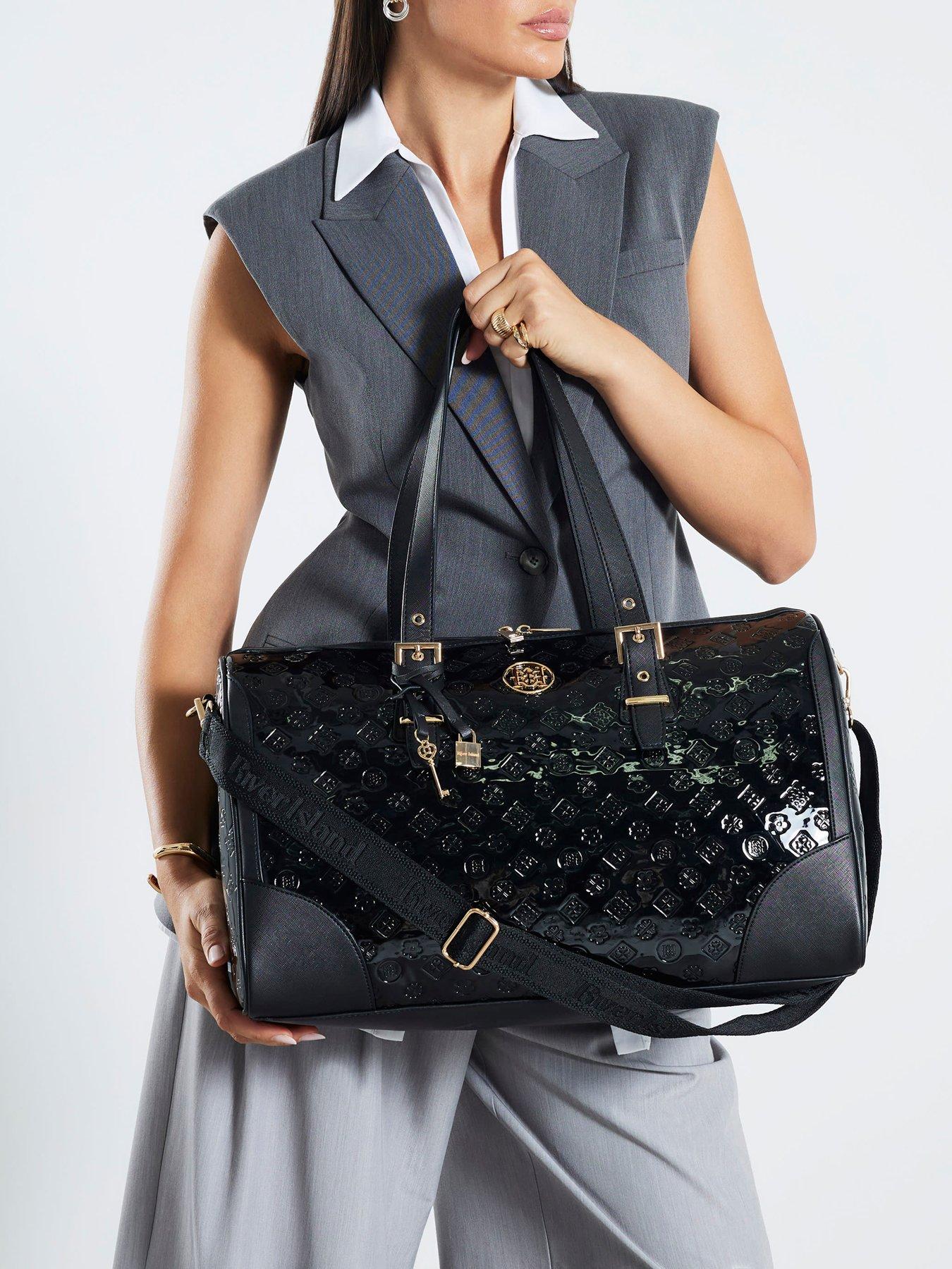 River Island Patent Monogram Charm Holdall - Black