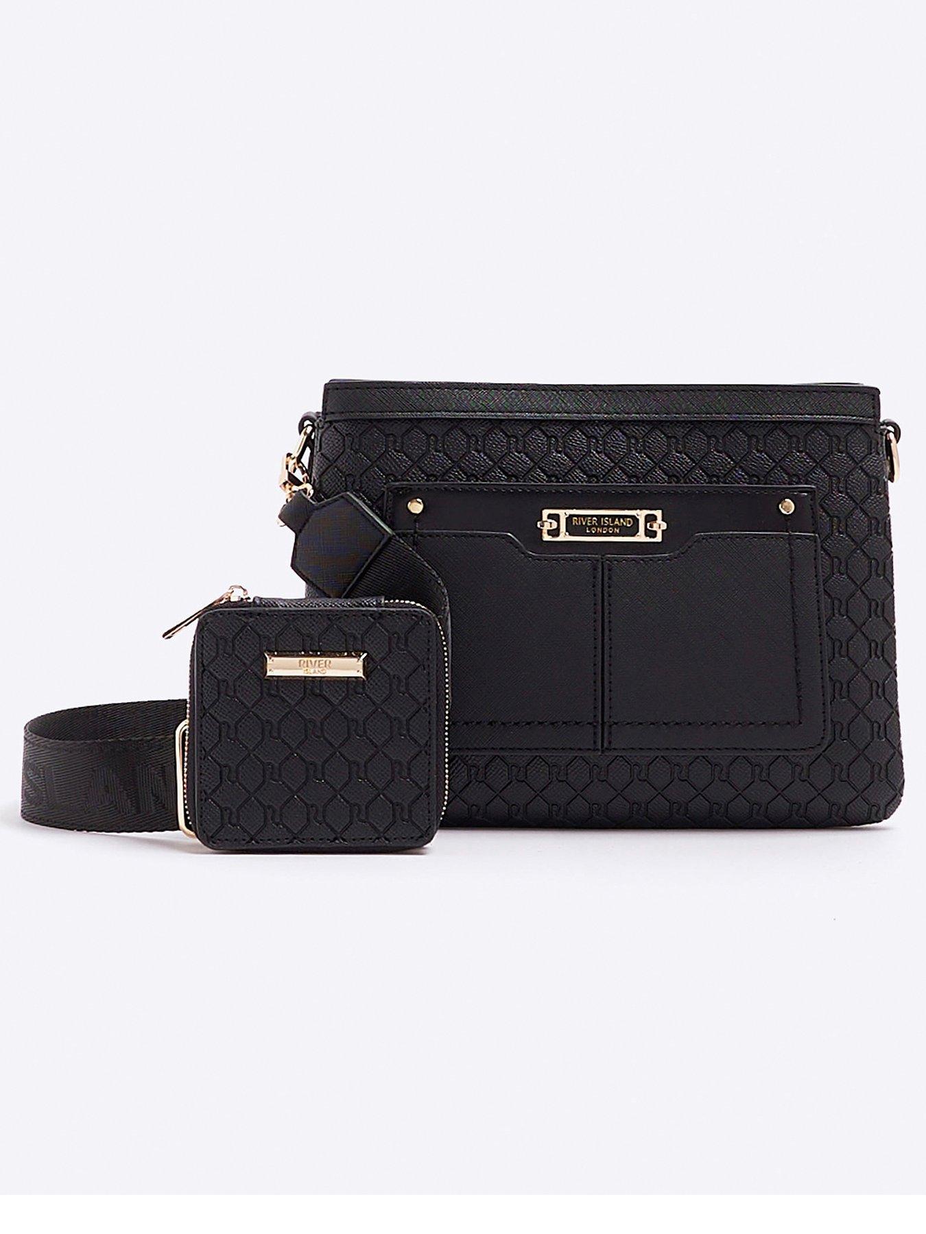 Image 2 of 5 of River Island 2934 Monogram Tri Comp Cross Body Bag - Black