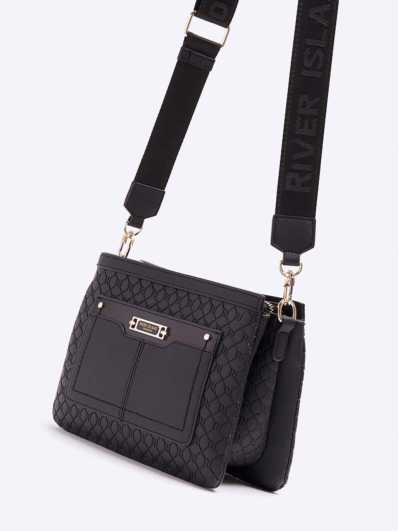 Image 4 of 5 of River Island 2934 Monogram Tri Comp Cross Body Bag - Black
