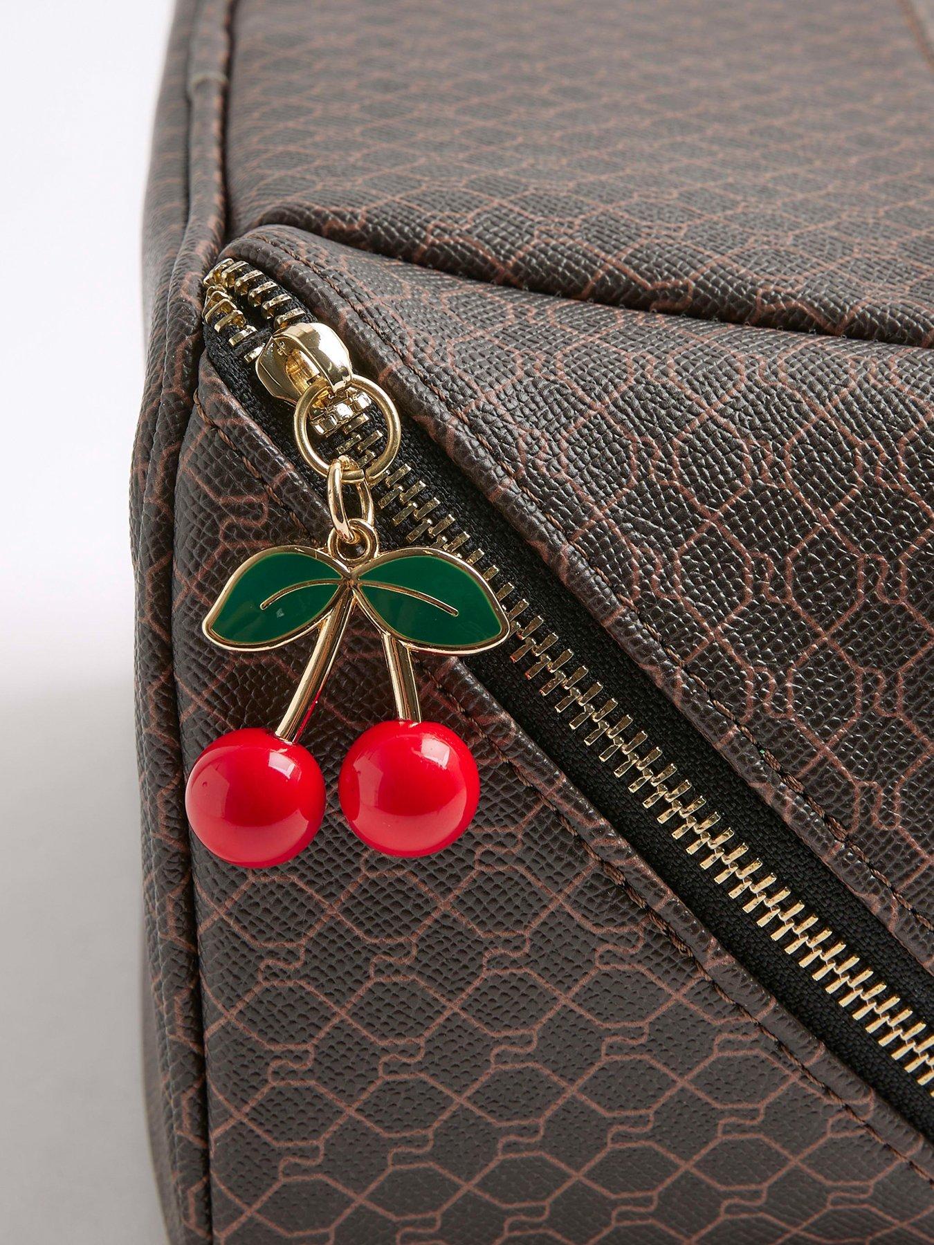 Image 4 of 5 of River Island Large Charm Monogram Make Up Bag - Brown