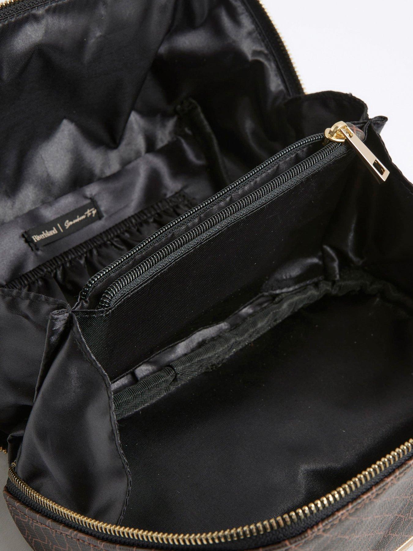 Image 5 of 5 of River Island Large Charm Monogram Make Up Bag - Brown