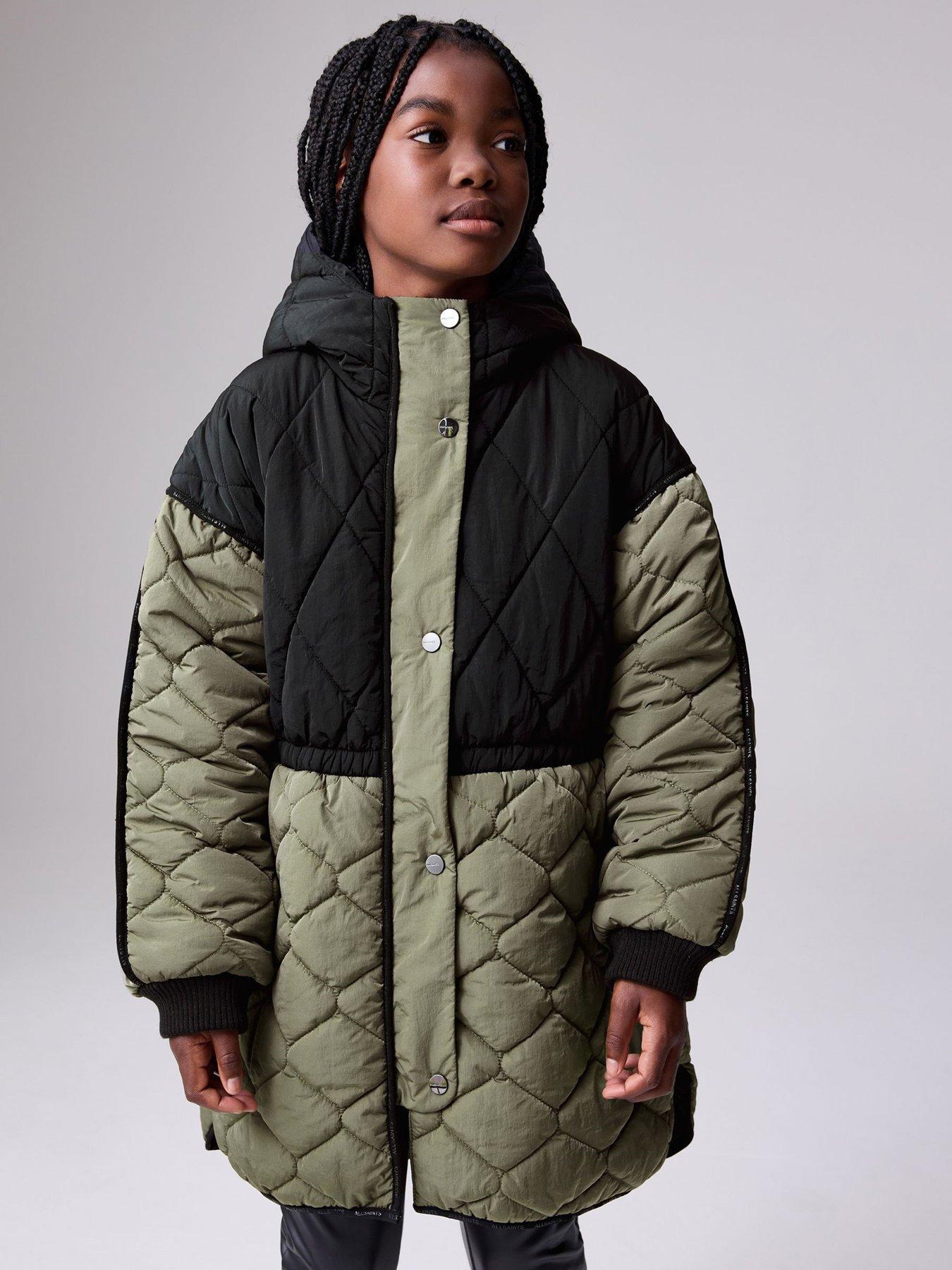 undefined Girls Long Quilted Coat - Black