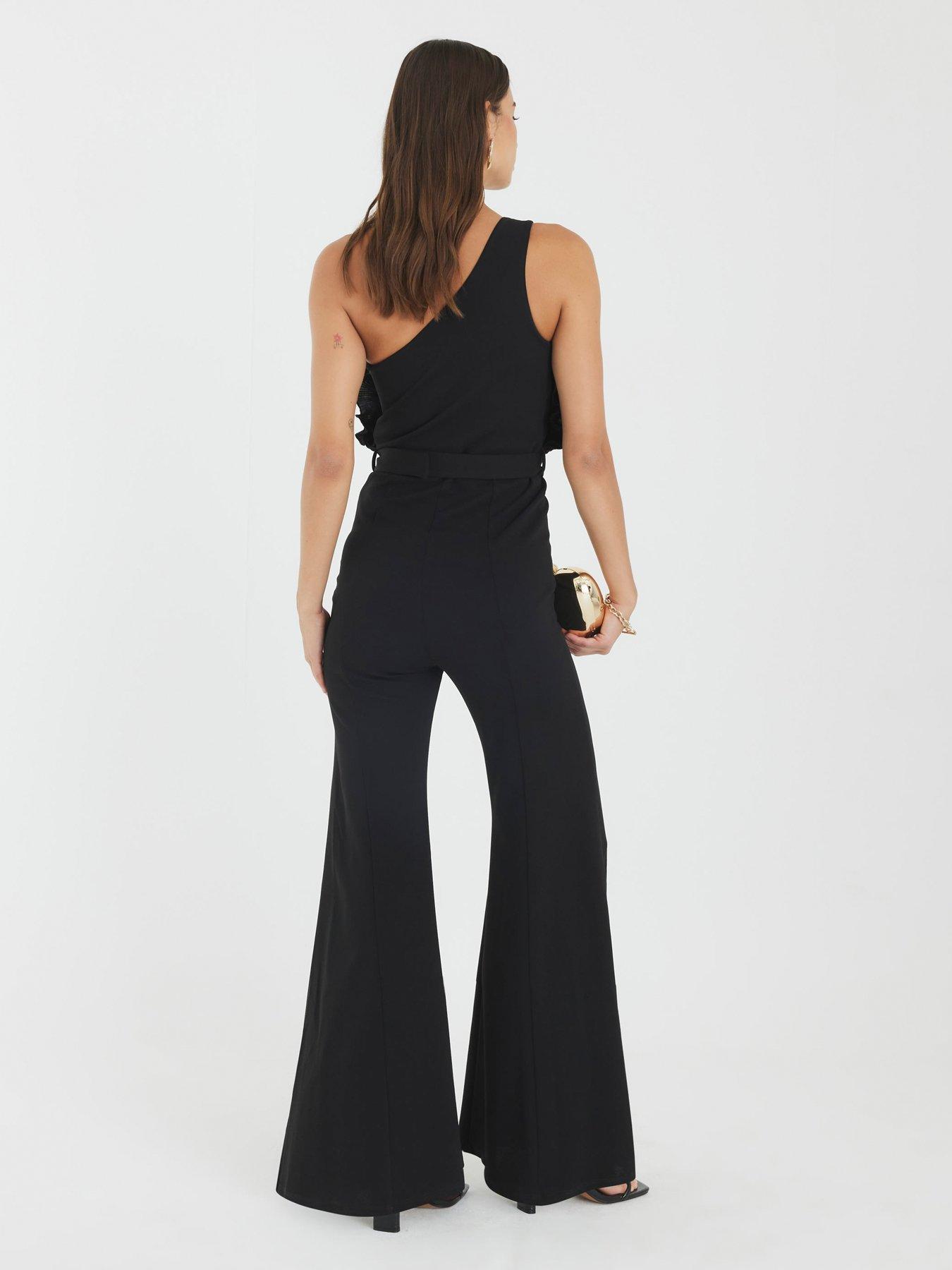 Image 2 of 4 of River Island 3D Trim One Shoulder Jumpsuit - Black