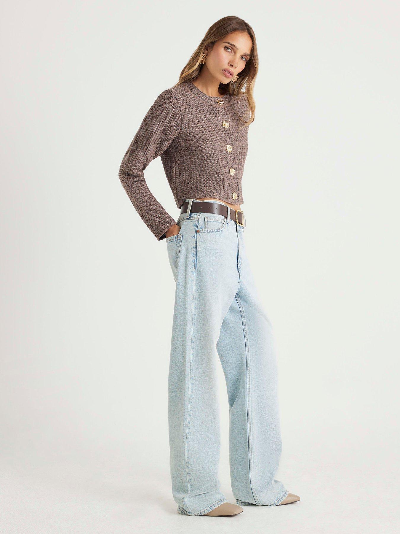 Image 3 of 4 of River Island Tape Yarn Long Sleeve Cardi - Beige
