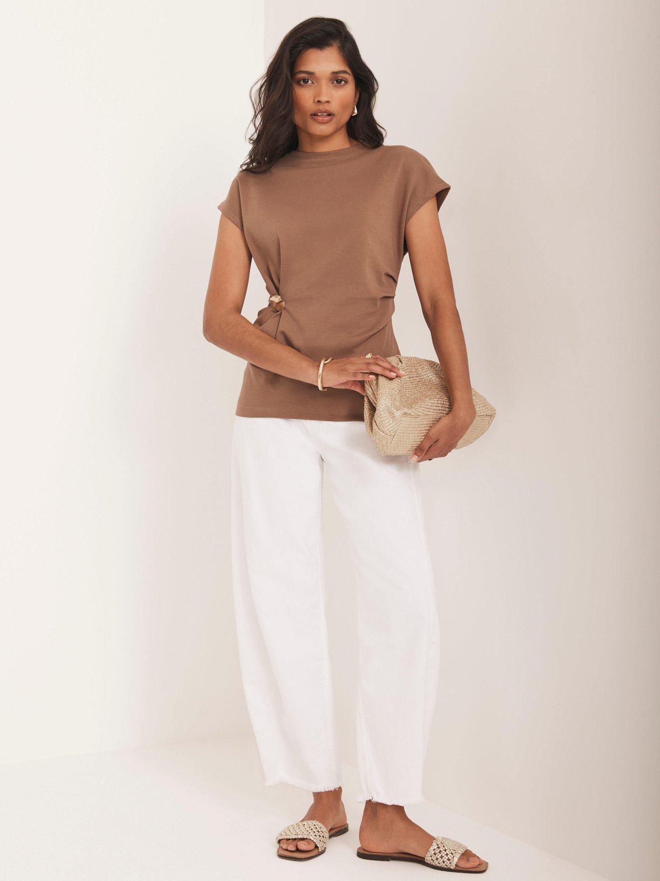 undefined Neutral Gathered Trim T-Shirt - Brown