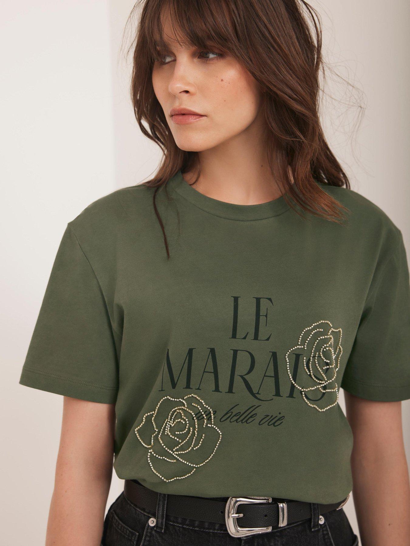 undefined Khaki Gold Bead T-Shirt - Green