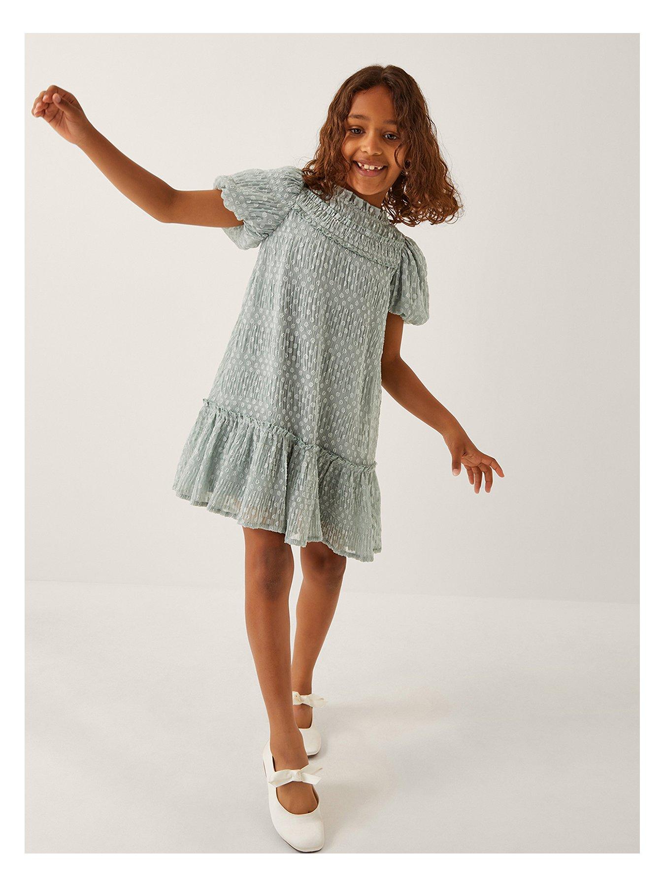 undefined Girls Dobby Textured Dress - Green