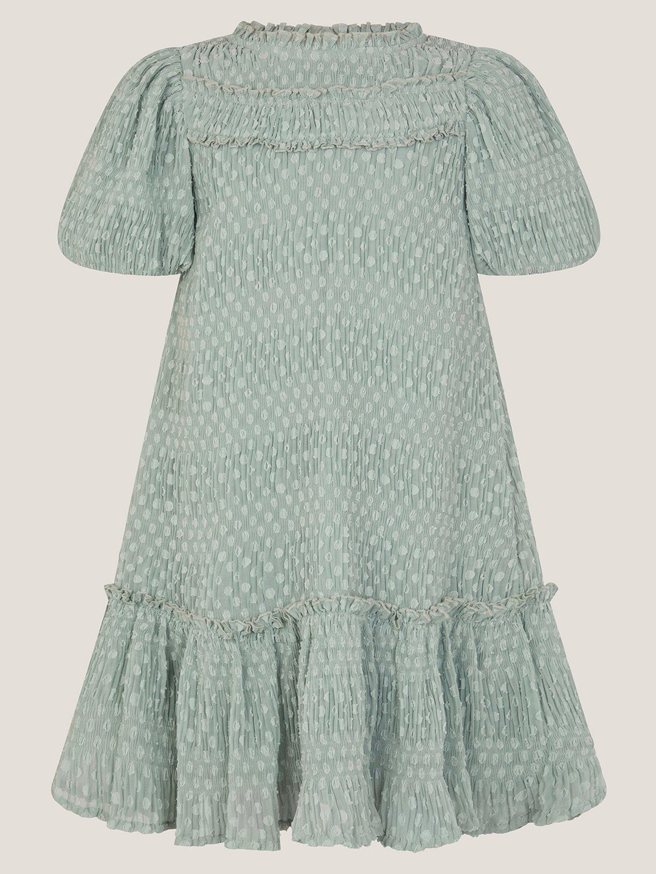 Image 2 of 4 of Monsoon Girls Dobby Textured Dress - Green