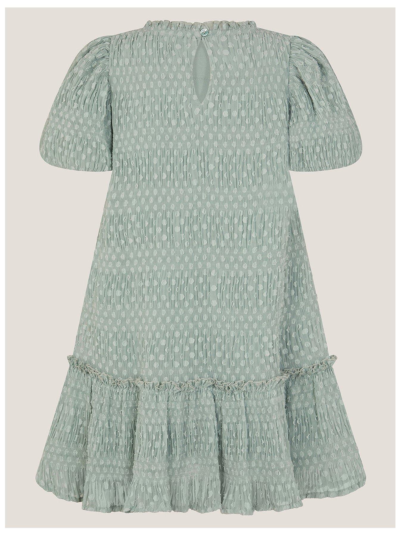 Image 3 of 4 of Monsoon Girls Dobby Textured Dress - Green